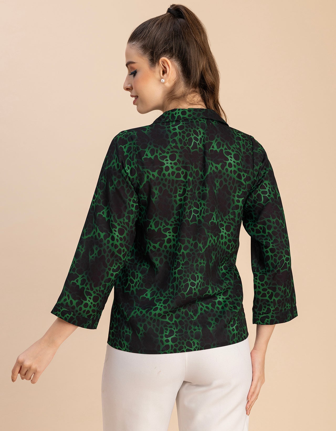 Long Sleeve Shirt Collar Printed Top