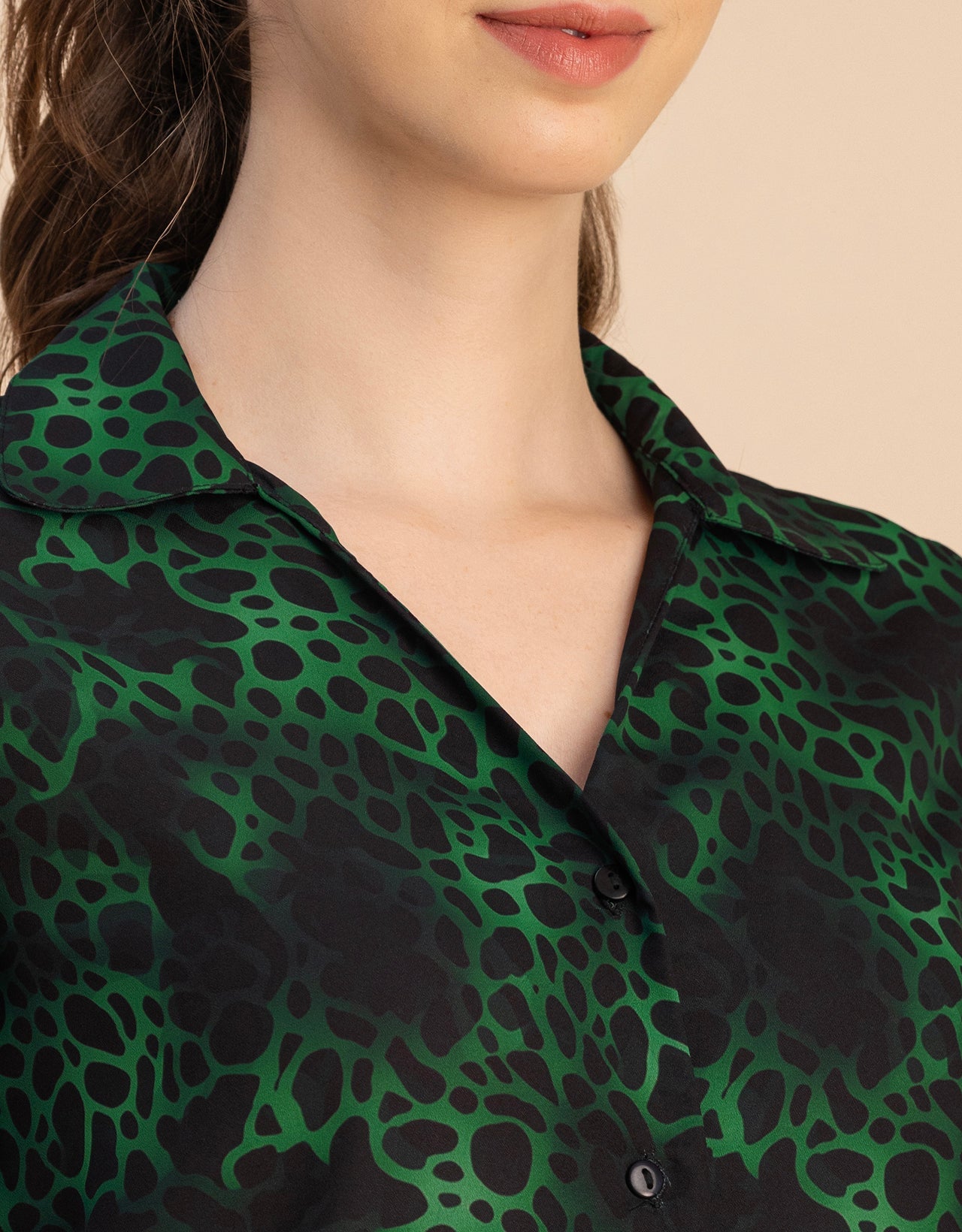Long Sleeve Shirt Collar Printed Top