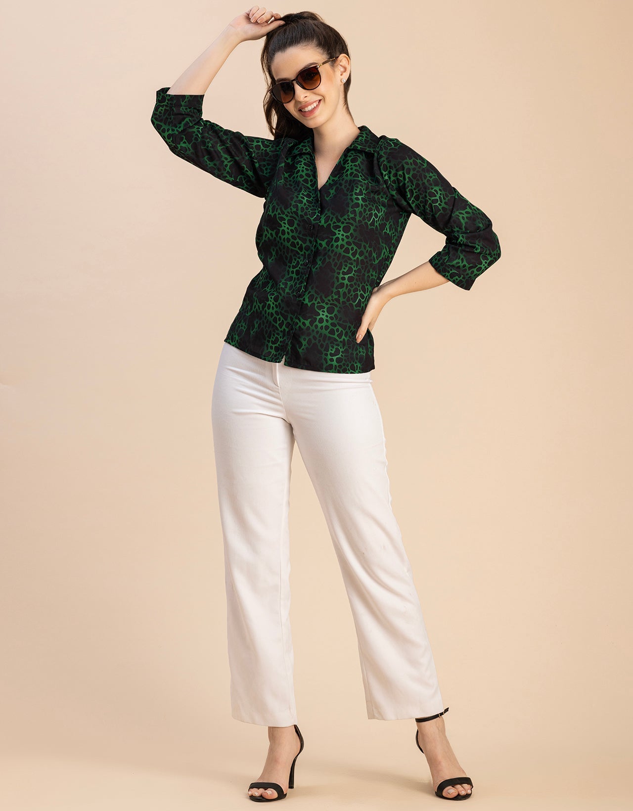 Long Sleeve Shirt Collar Printed Top