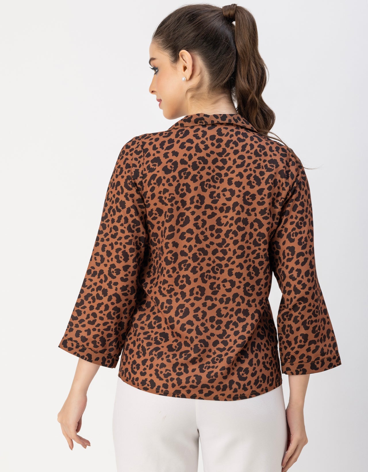 Long Sleeve Shirt Collar Printed Top