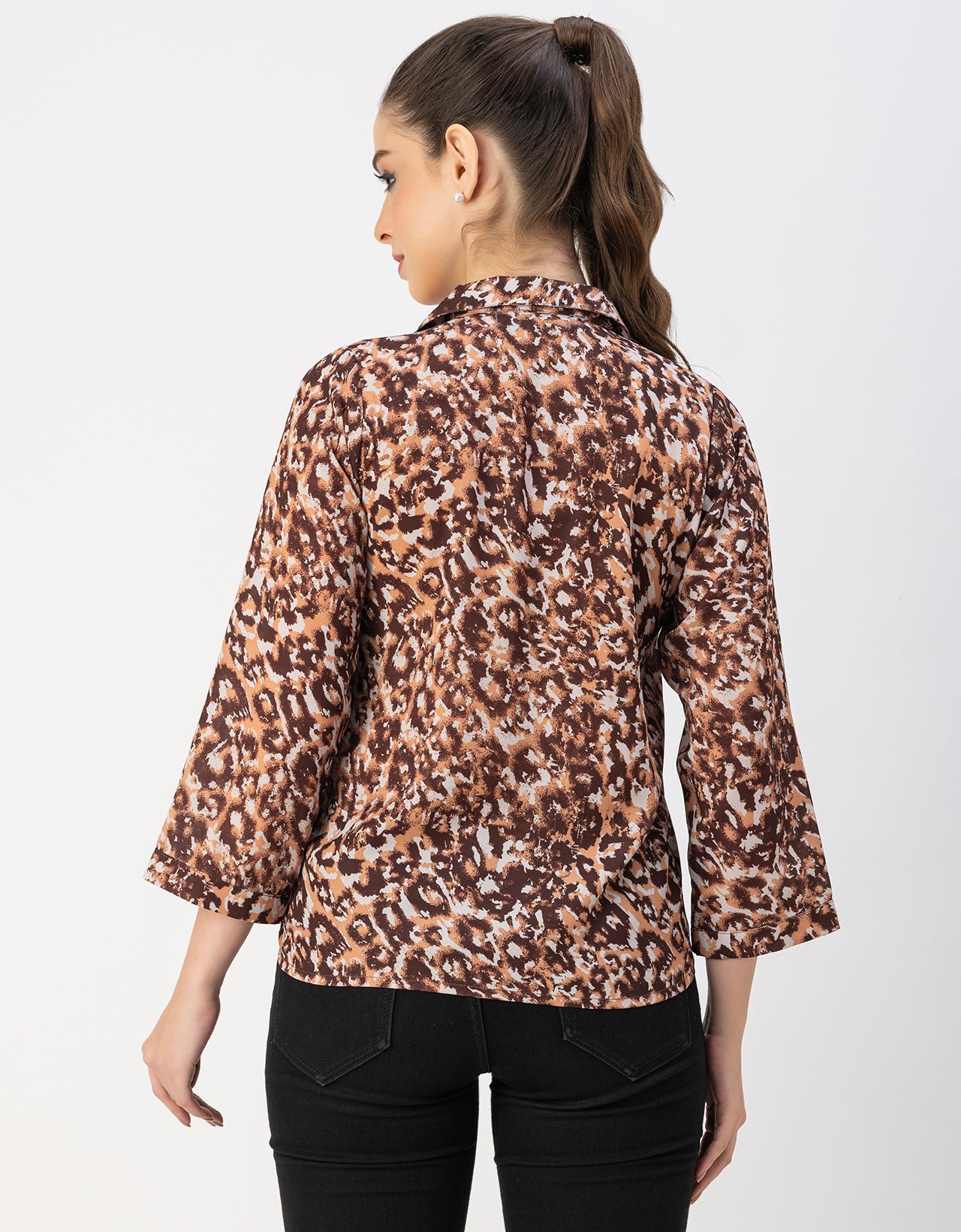 Long Sleeve Shirt Collar Printed Top