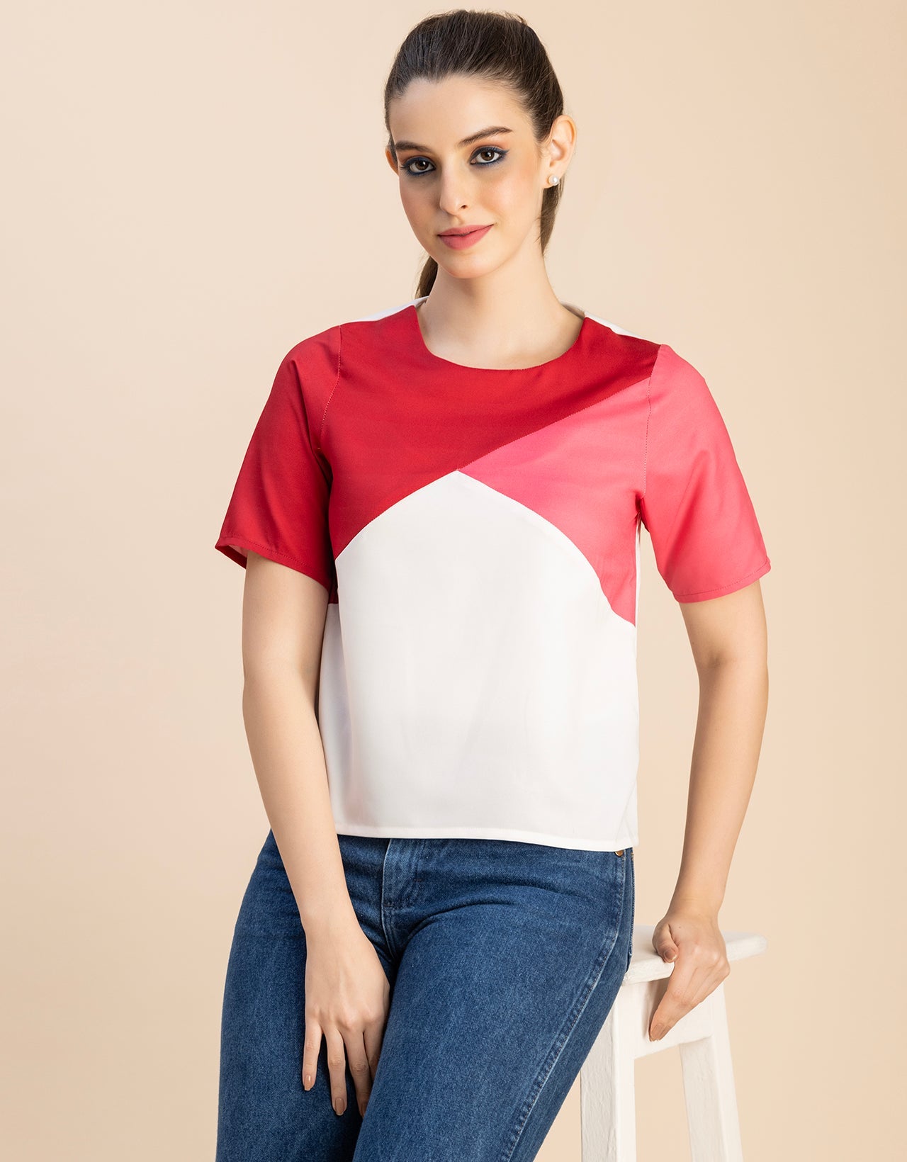 Short Sleeve Round Neck Regular Fit Solid Top
