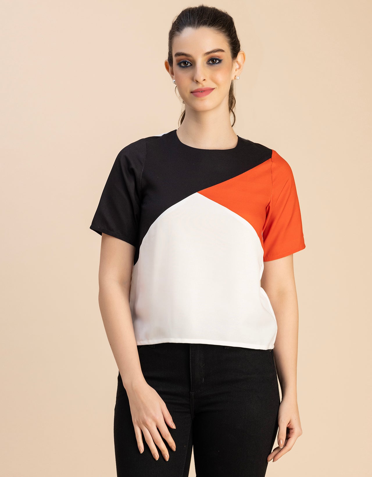 Short Sleeve Round Neck Regular Fit Solid Top