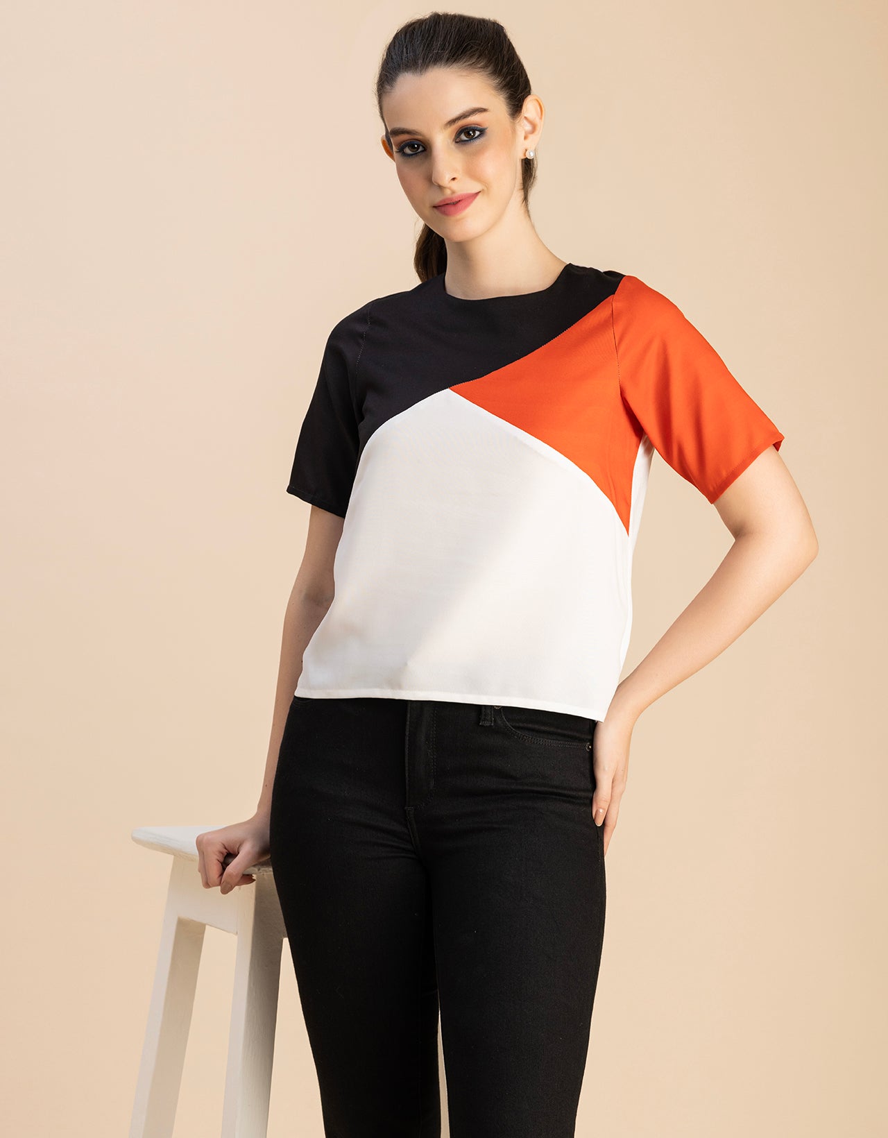 Short Sleeve Round Neck Regular Fit Solid Top
