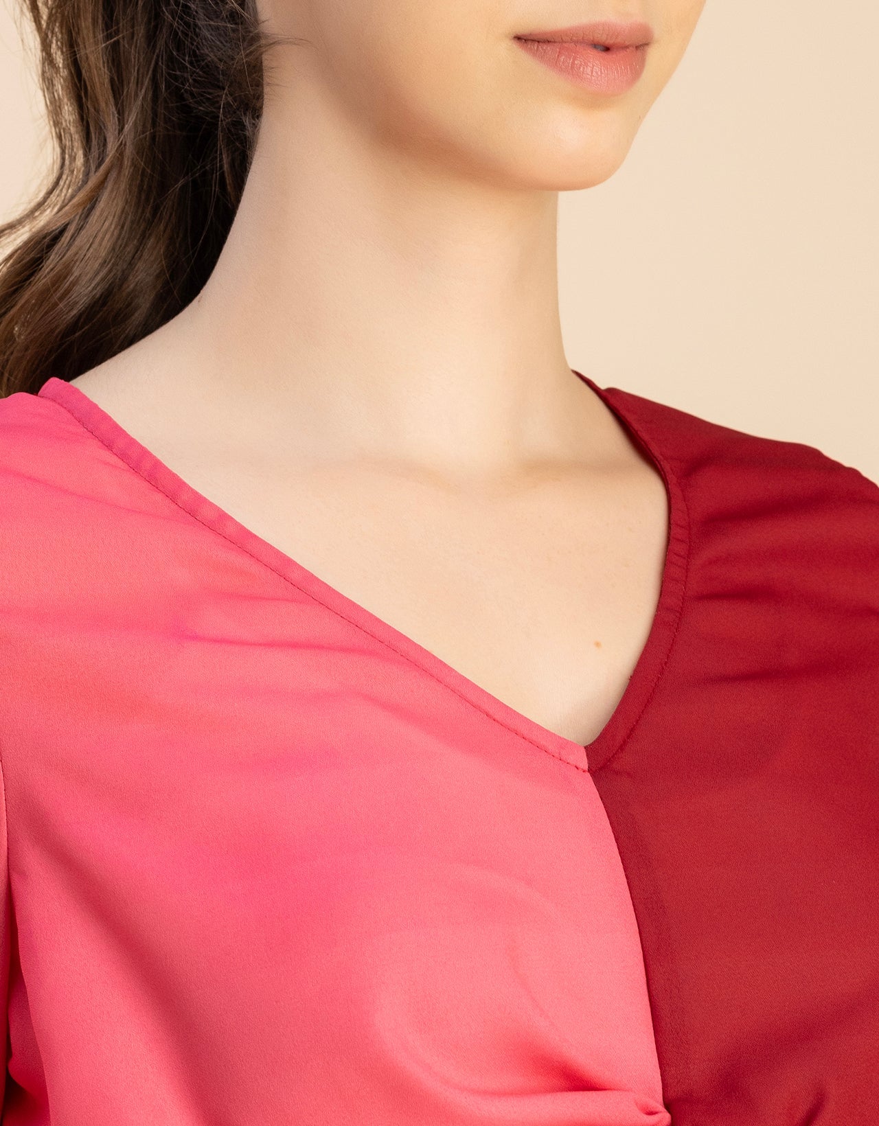 quarter sleeve V Neck Solid Georgette Top