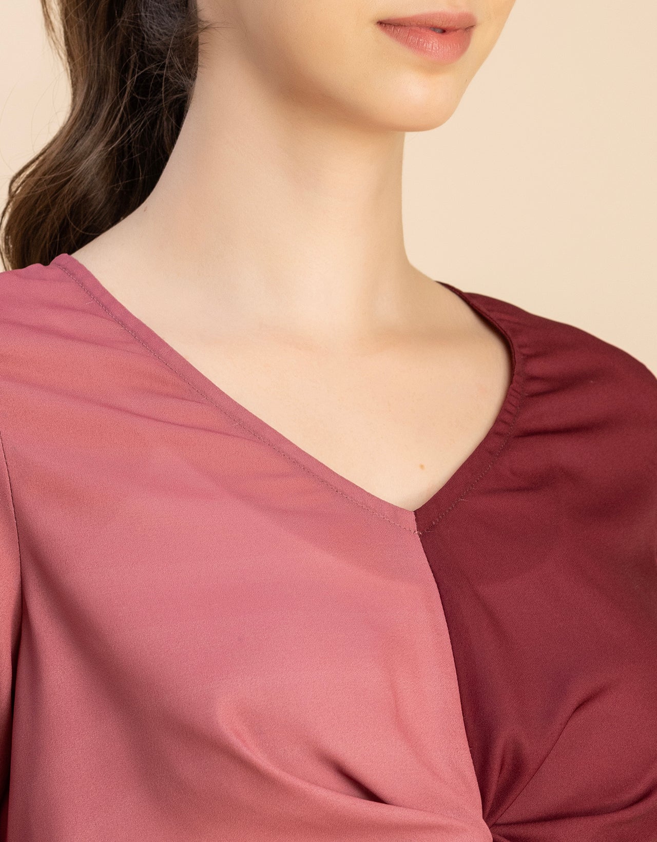 quarter sleeve V Neck Solid Georgette Top