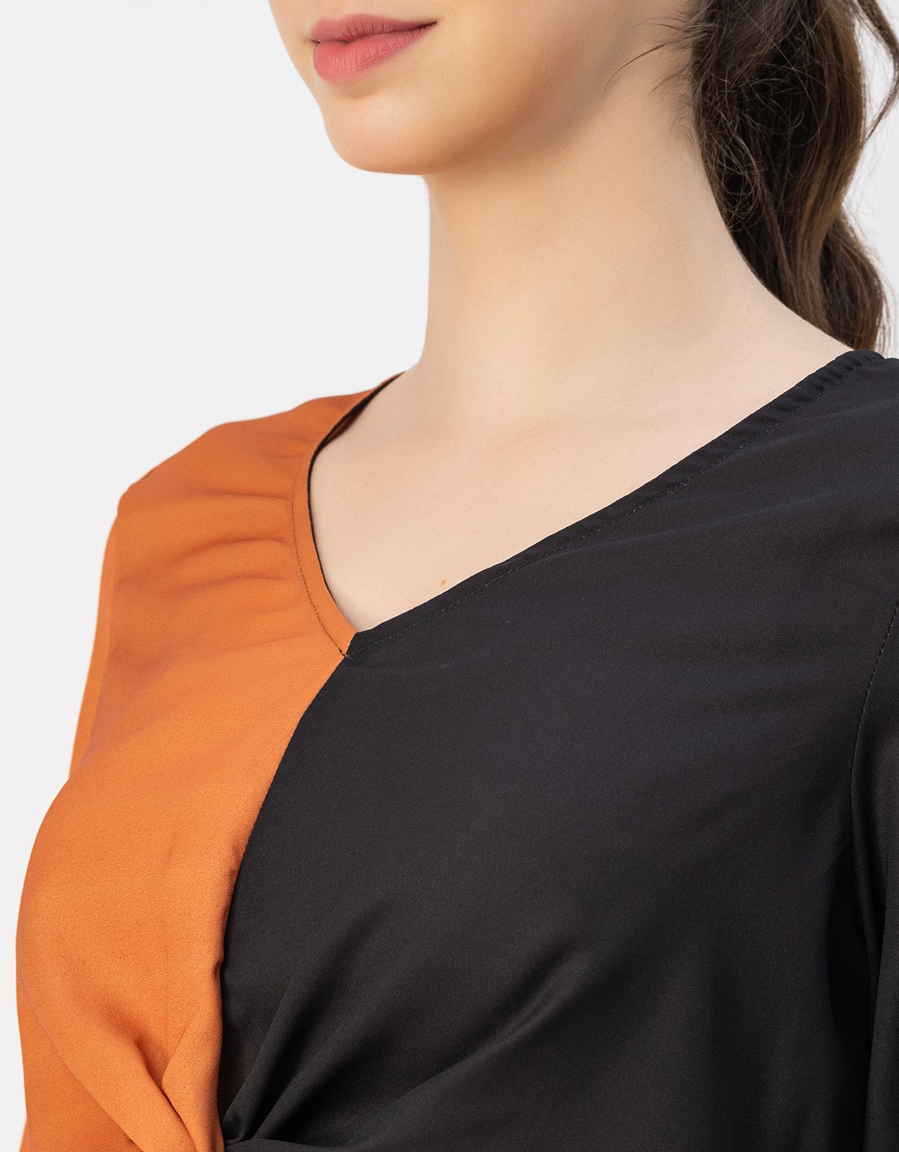 quarter sleeve V Neck Solid Georgette Top