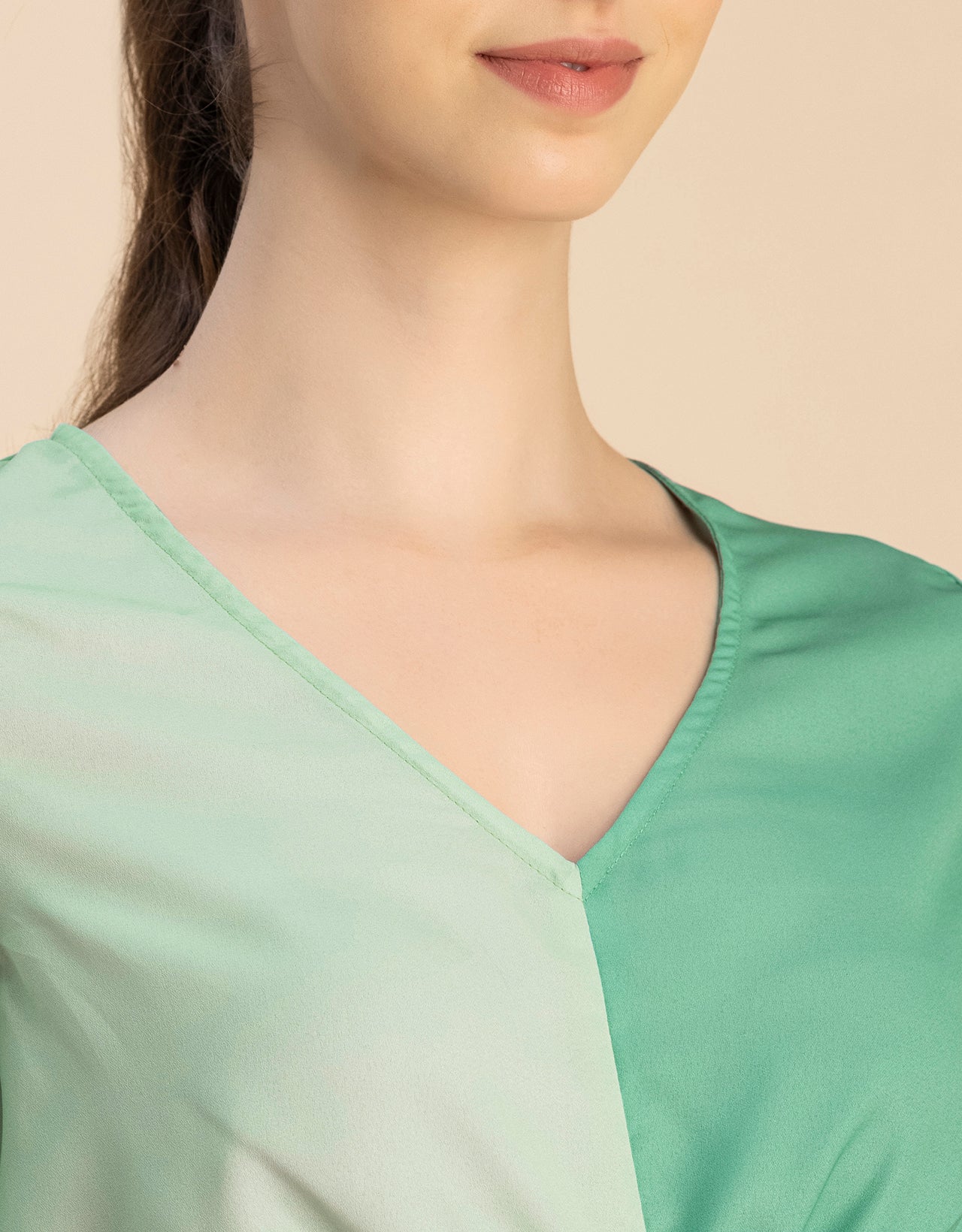 quarter sleeve V Neck Solid Georgette Top