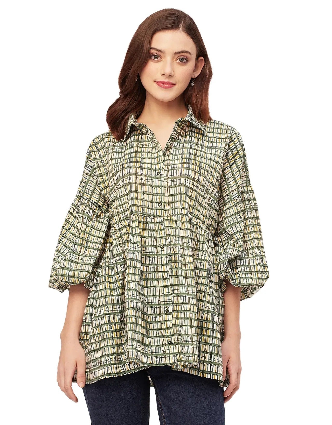 Printed Cotton Shirt Top -Relaxed Fit Top