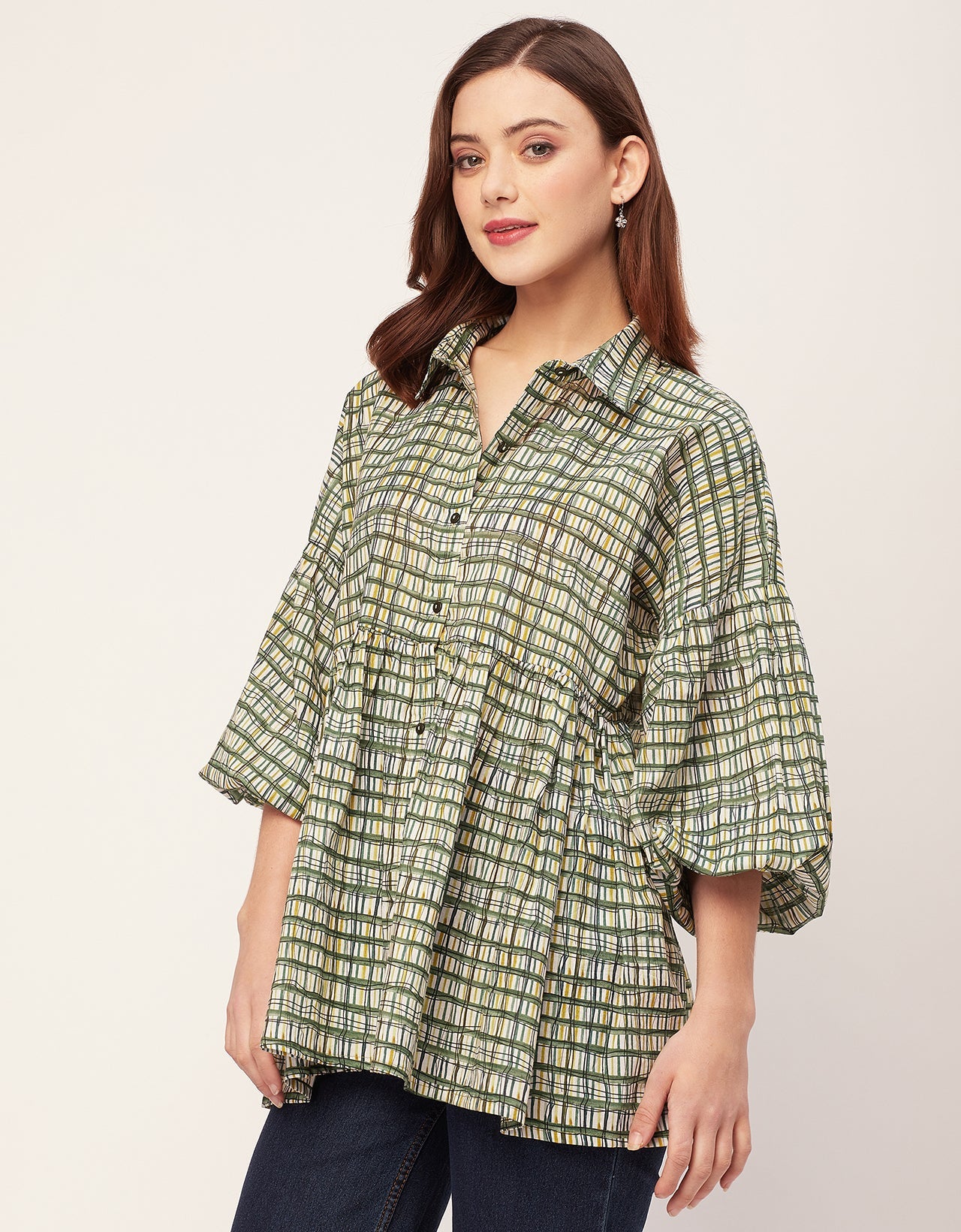 Printed Cotton Shirt Top -Relaxed Fit Top