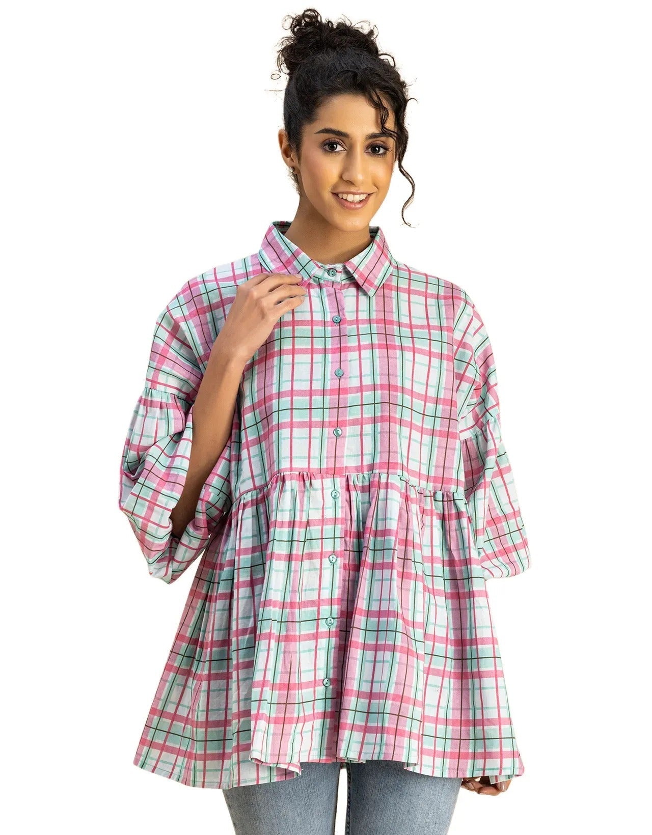 Printed Cotton Shirt Top -Relaxed Fit Top