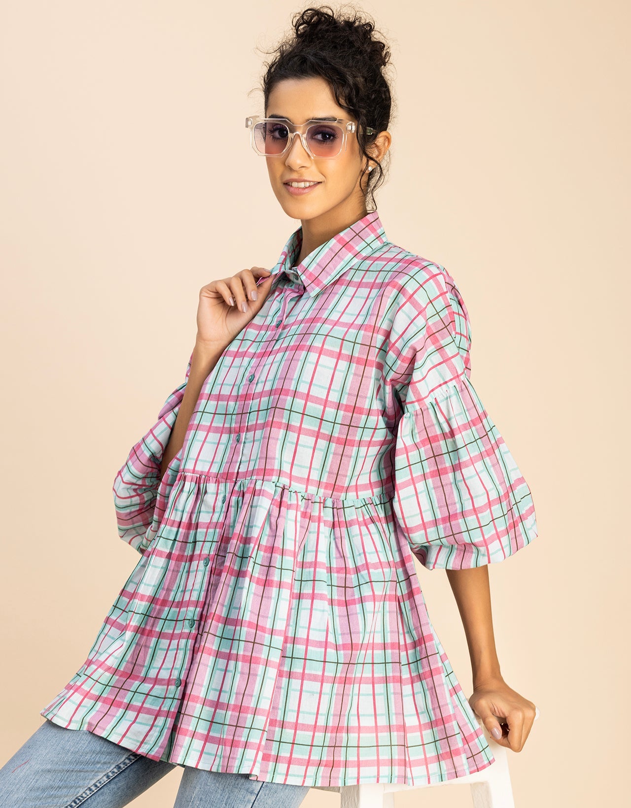 Printed Cotton Shirt Top -Relaxed Fit Top