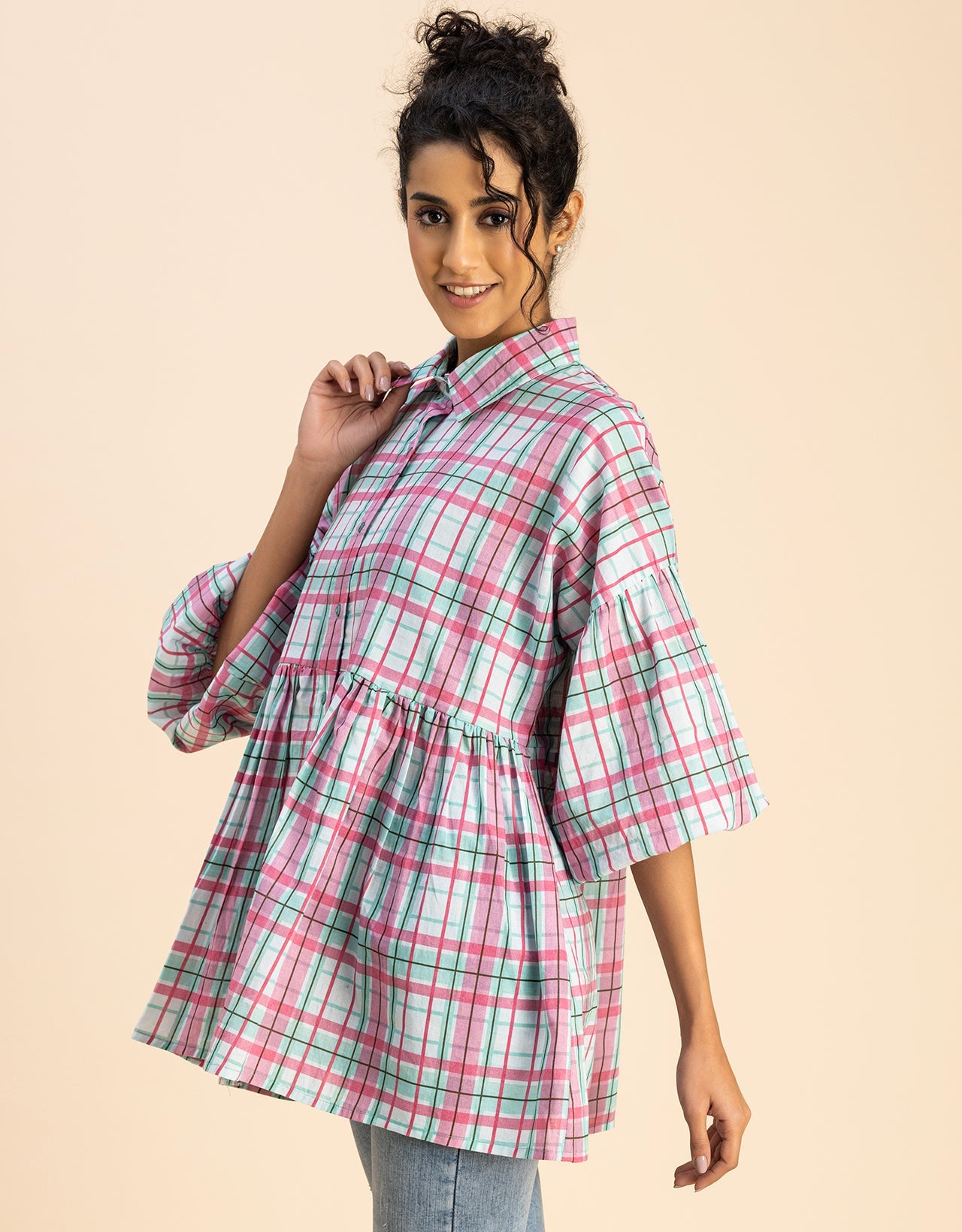 Printed Cotton Shirt Top -Relaxed Fit Top