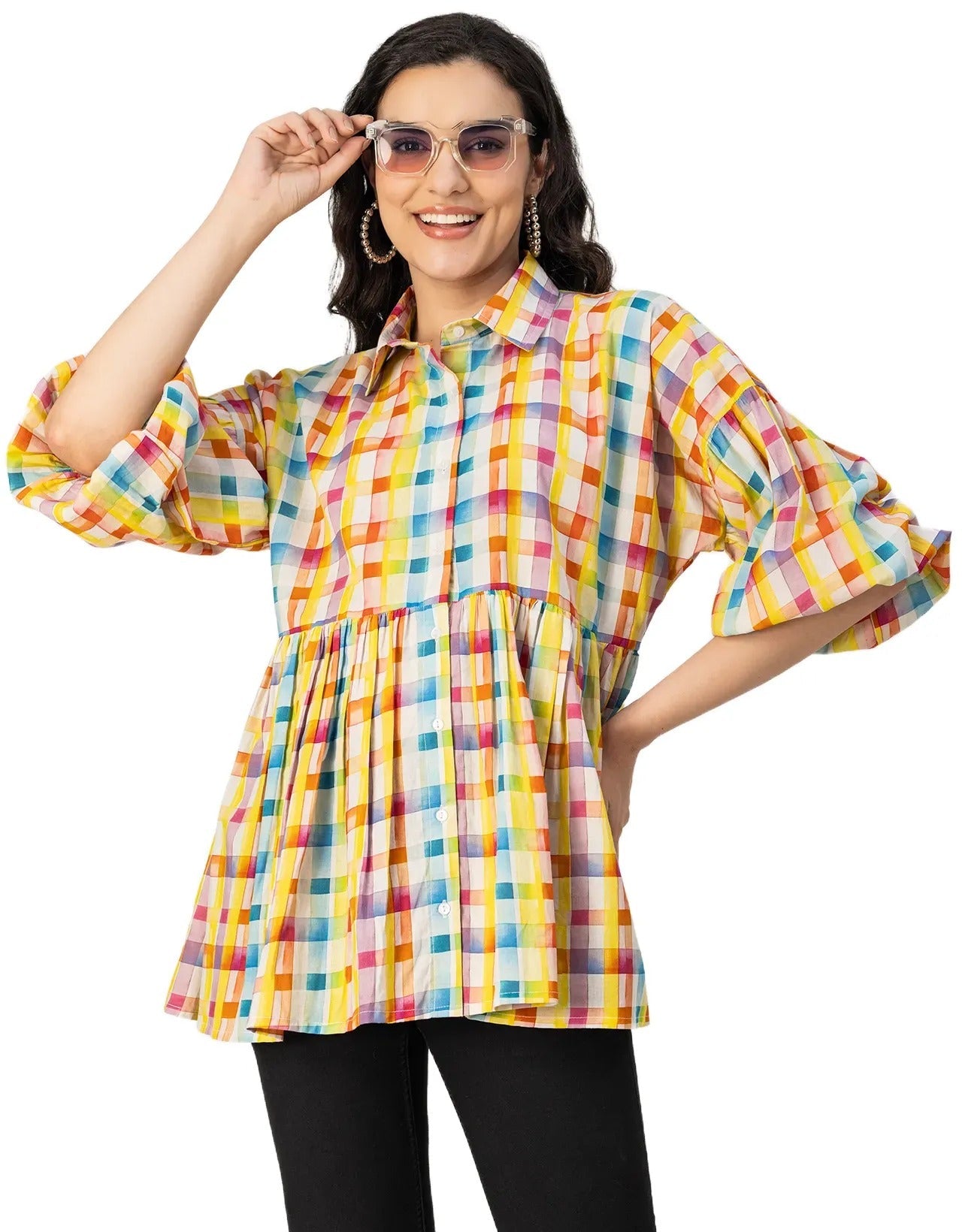 Printed Cotton Shirt Top -Relaxed Fit Top