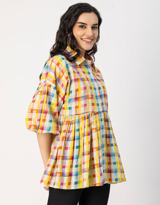 Printed Cotton Shirt Top -Relaxed Fit Top