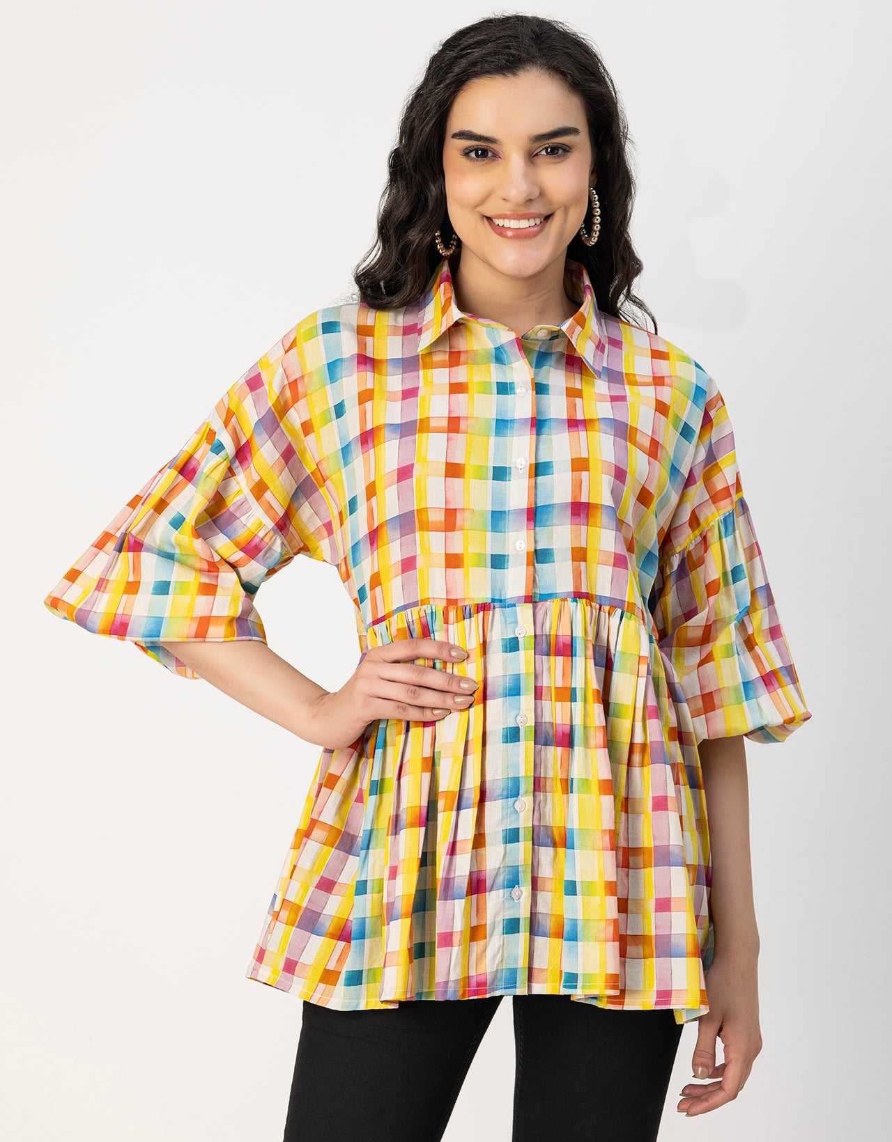 Printed Cotton Shirt Top -Relaxed Fit Top