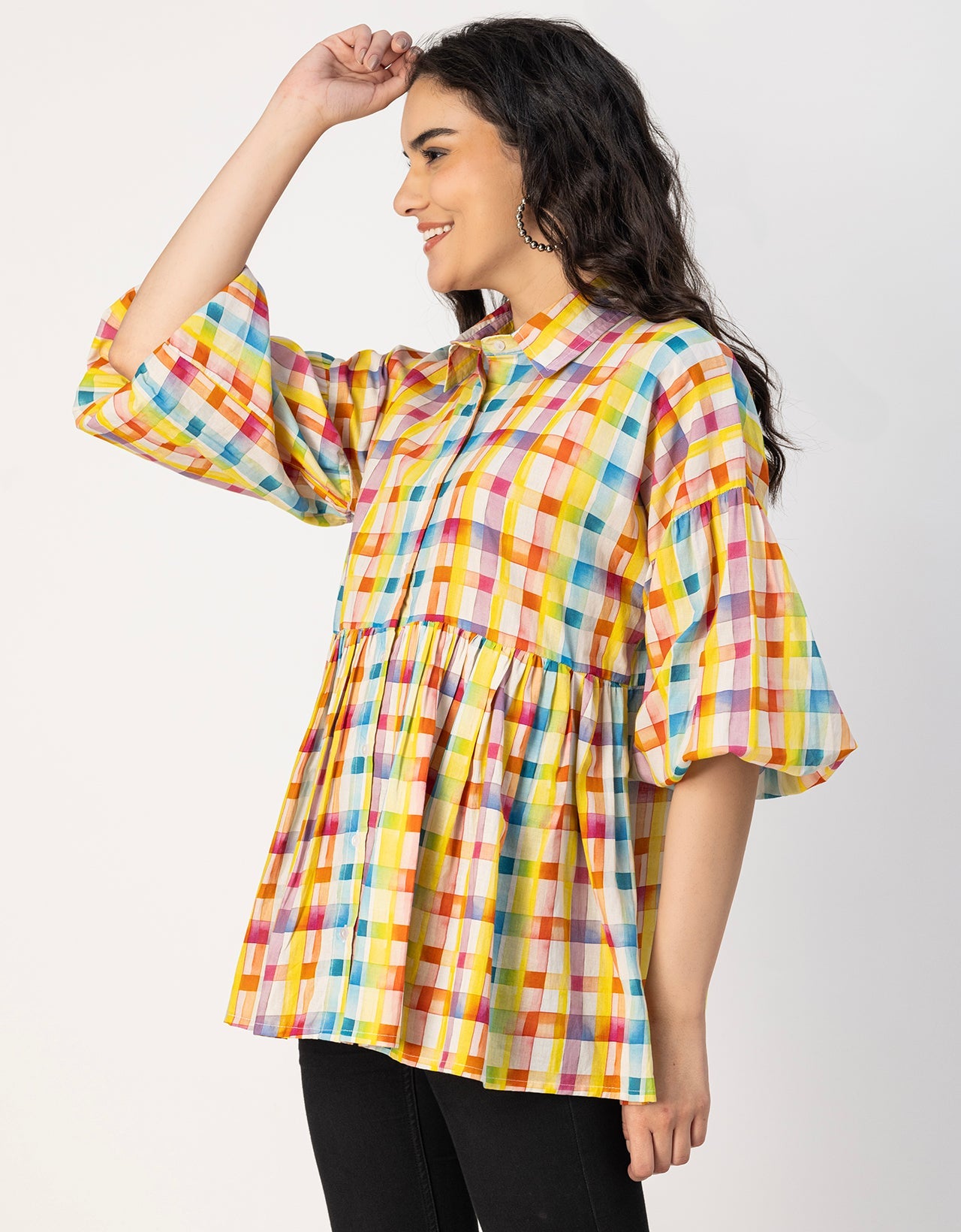 Printed Cotton Shirt Top -Relaxed Fit Top