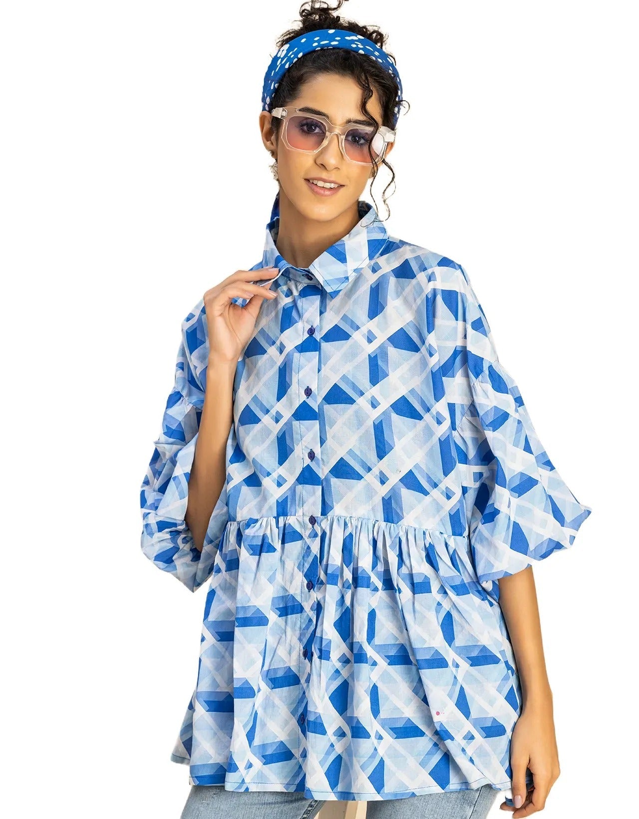 Printed Cotton Shirt Top -Relaxed Fit Top