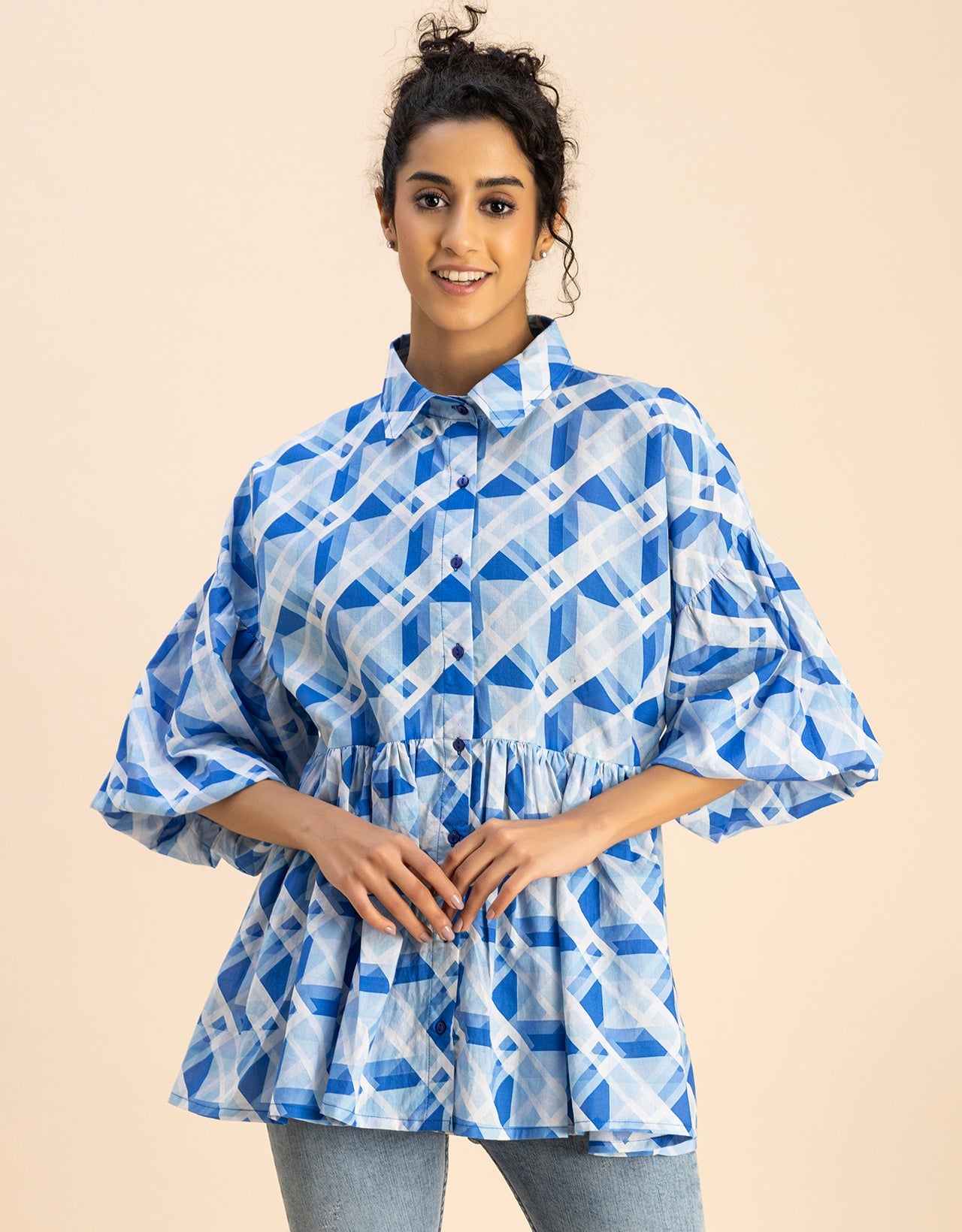 Printed Cotton Shirt Top -Relaxed Fit Top