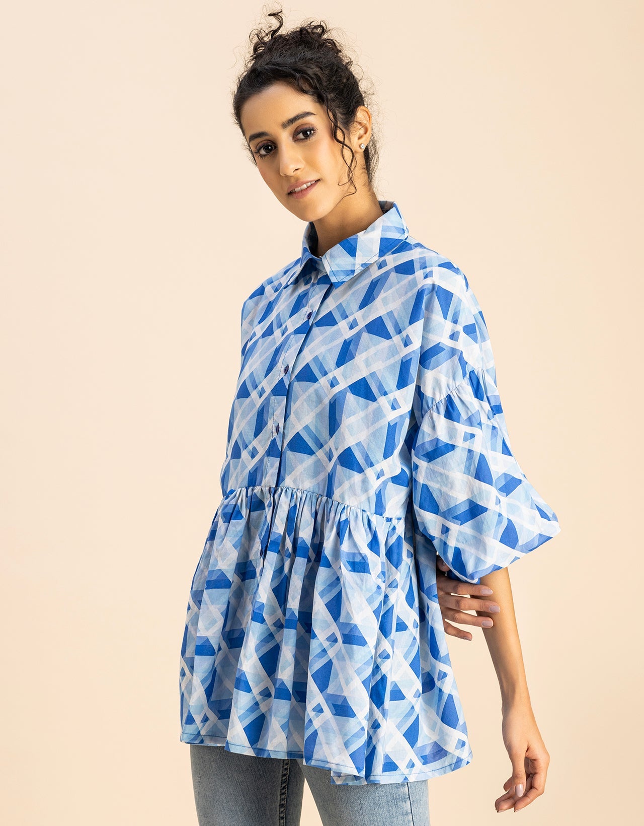 Printed Cotton Shirt Top -Relaxed Fit Top