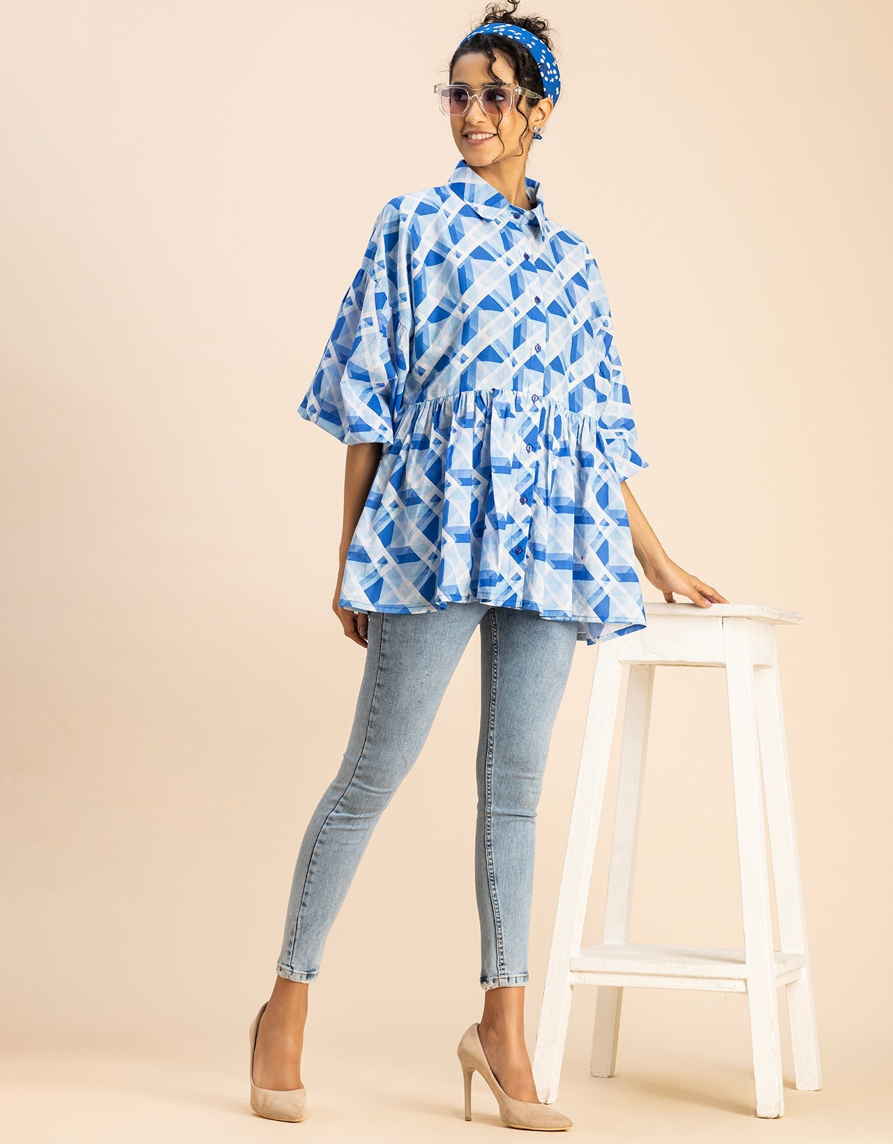 Printed Cotton Shirt Top -Relaxed Fit Top
