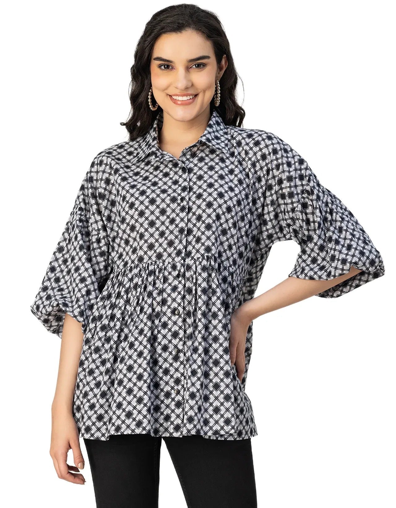 Printed Cotton Shirt Top -Relaxed Fit Top