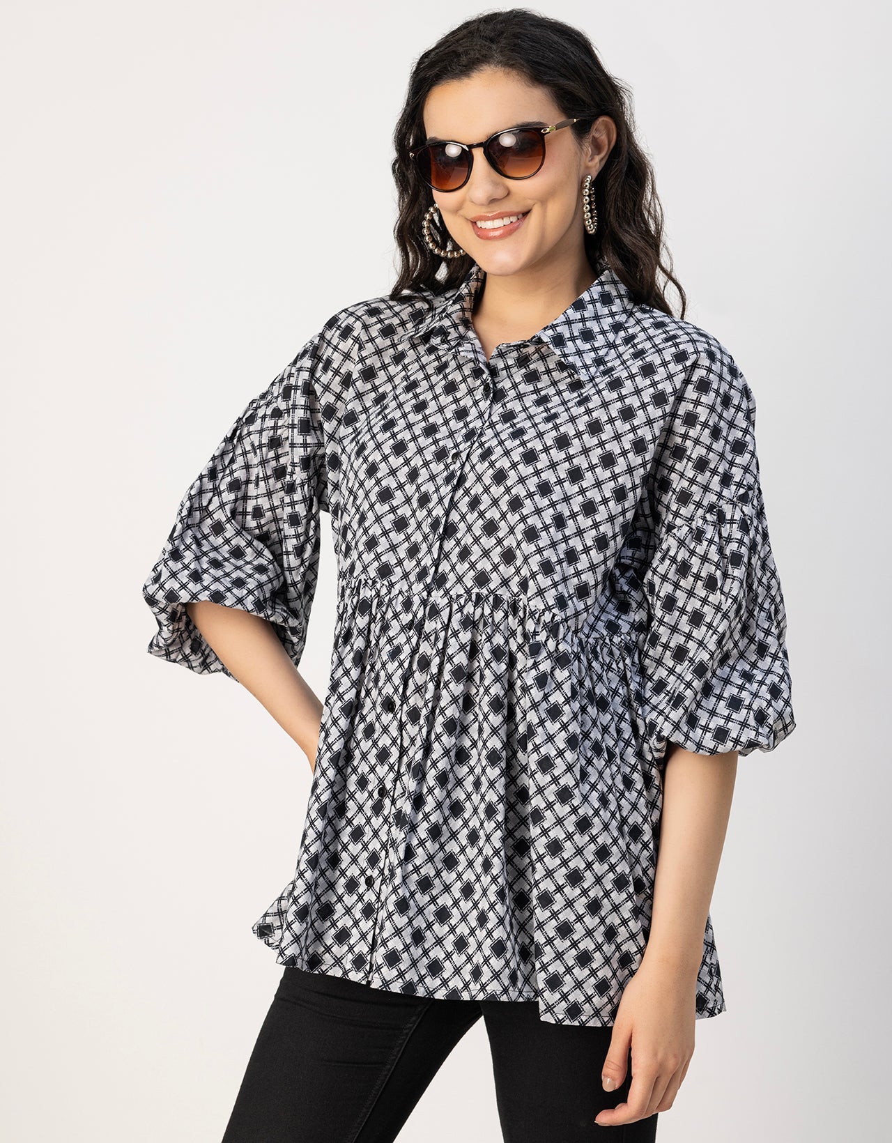 Printed Cotton Shirt Top -Relaxed Fit Top