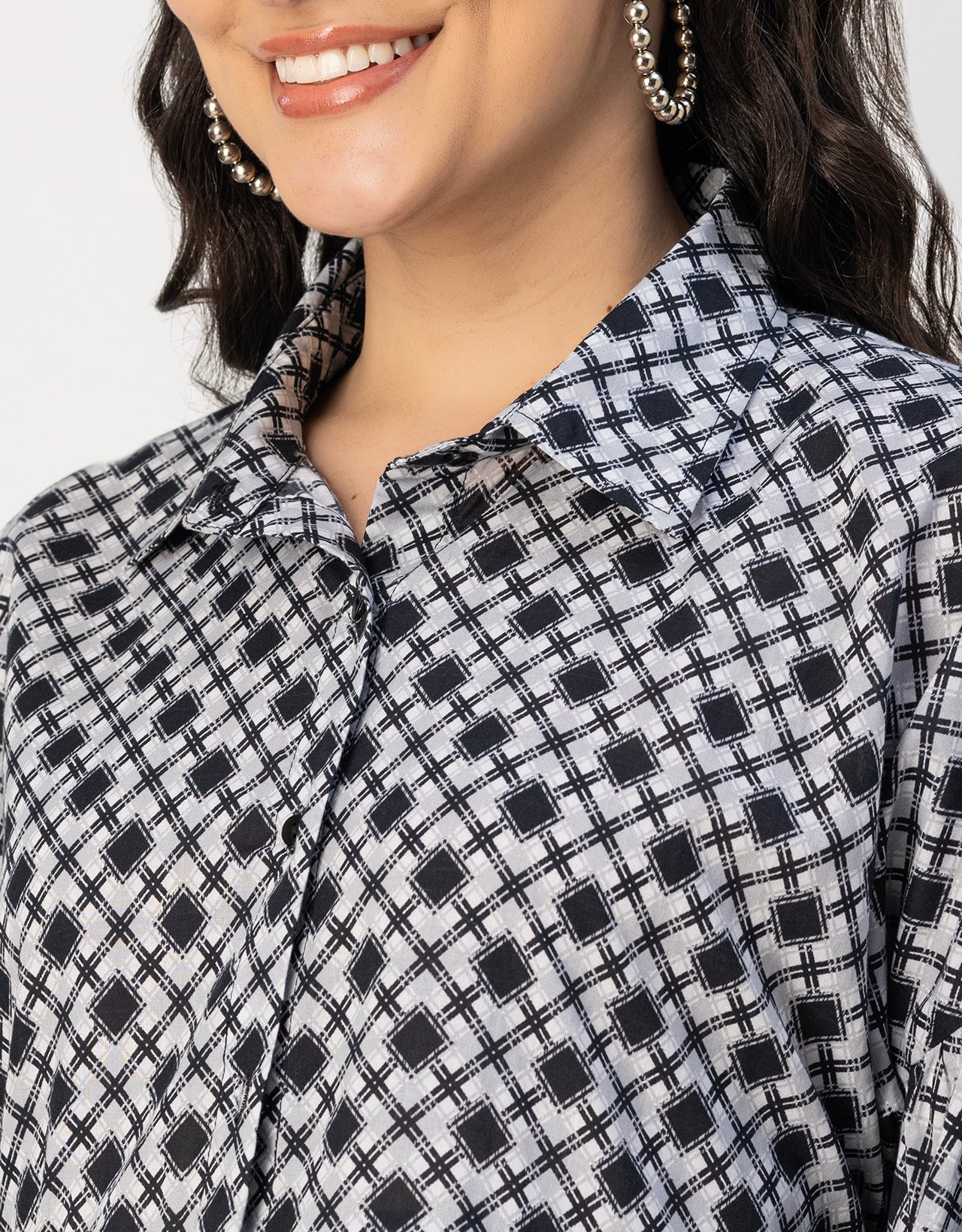 Printed Cotton Shirt Top -Relaxed Fit Top