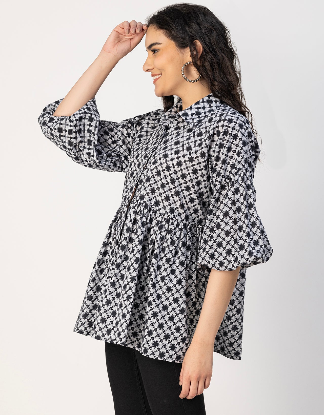 Printed Cotton Shirt Top -Relaxed Fit Top