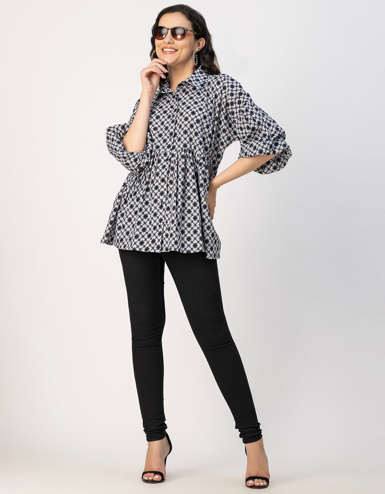 Printed Cotton Shirt Top -Relaxed Fit Top