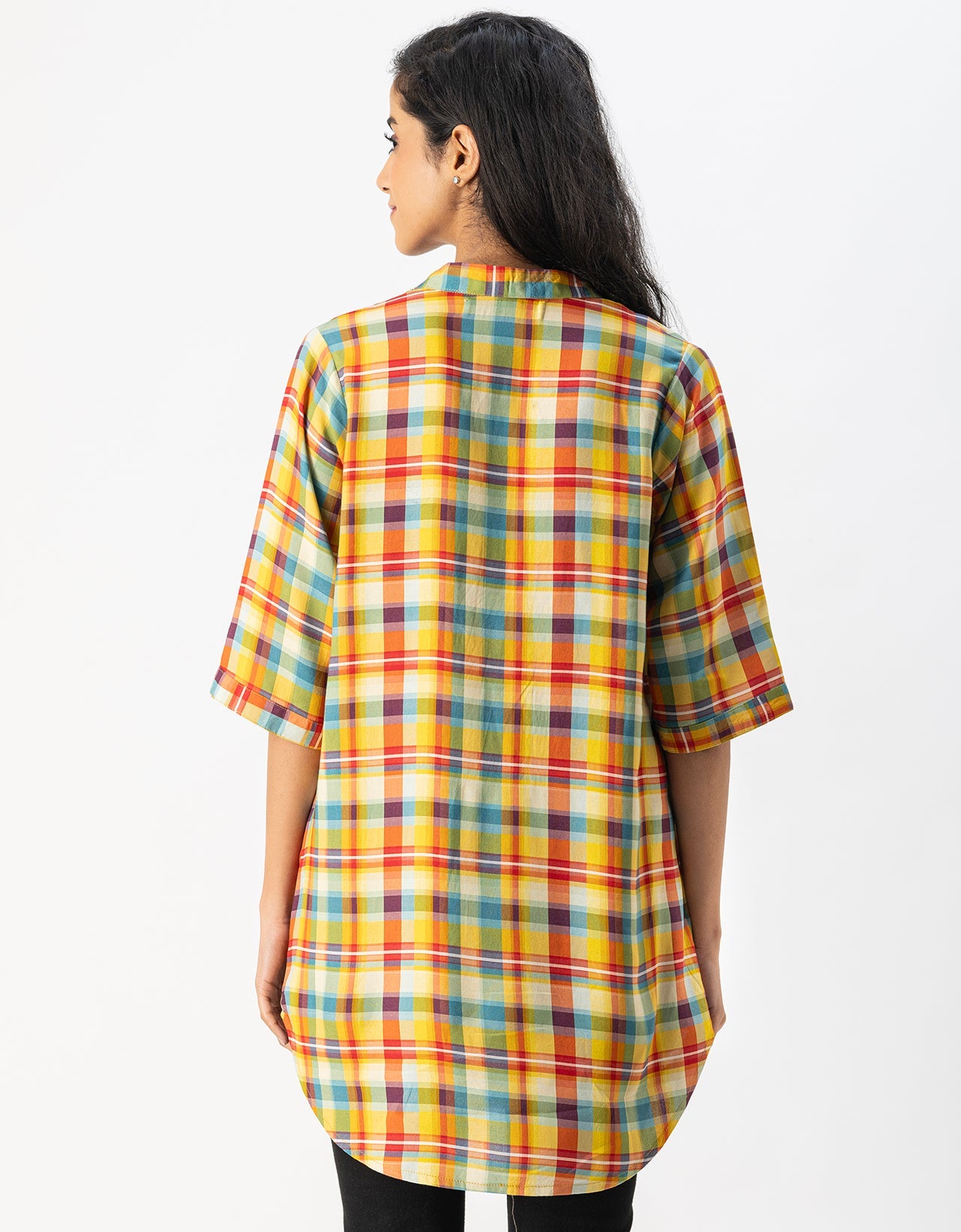 Printed Rayon quarter sleeve Mandarin Collar Top