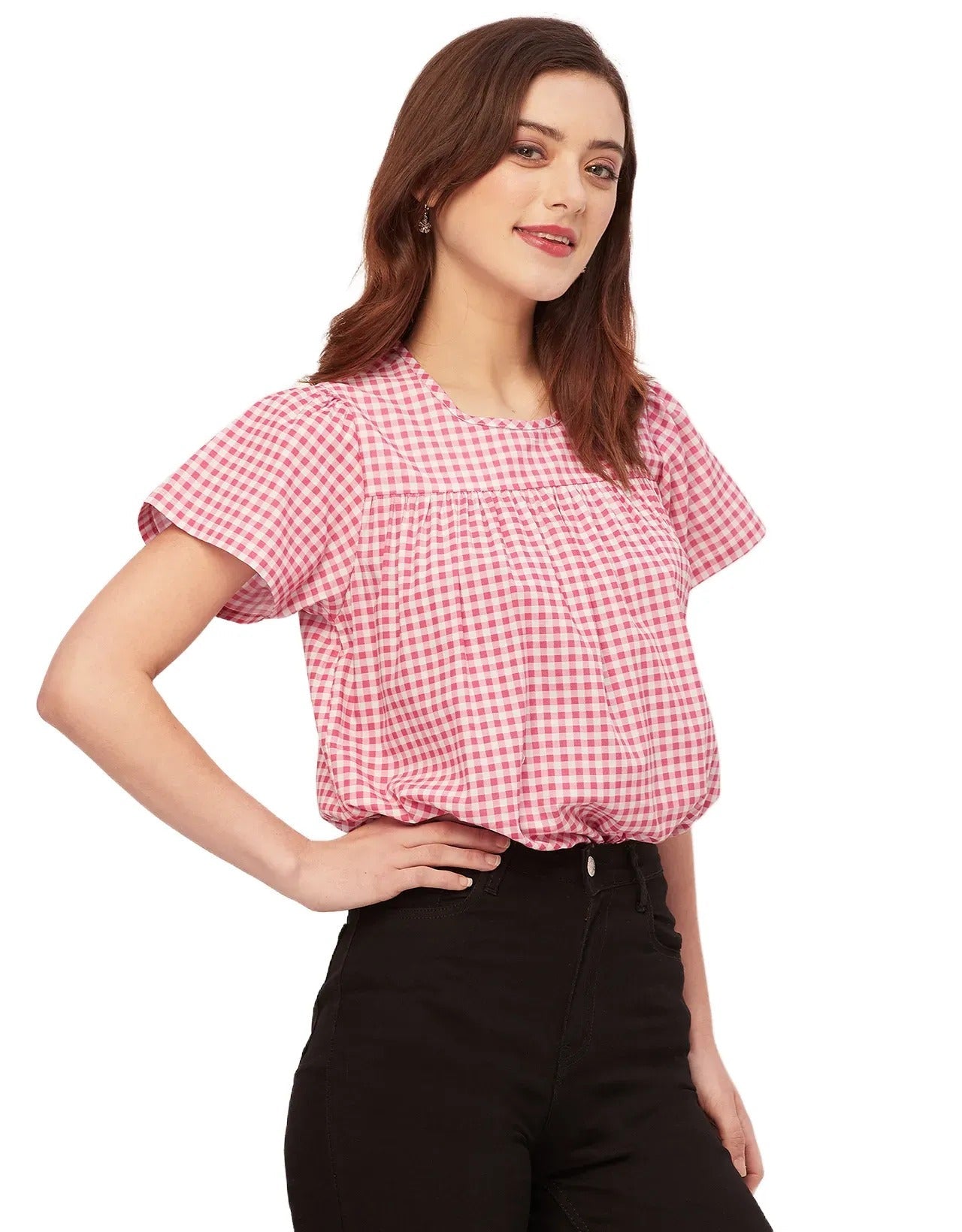Printed Cotton Short Sleeve Round Neck Top