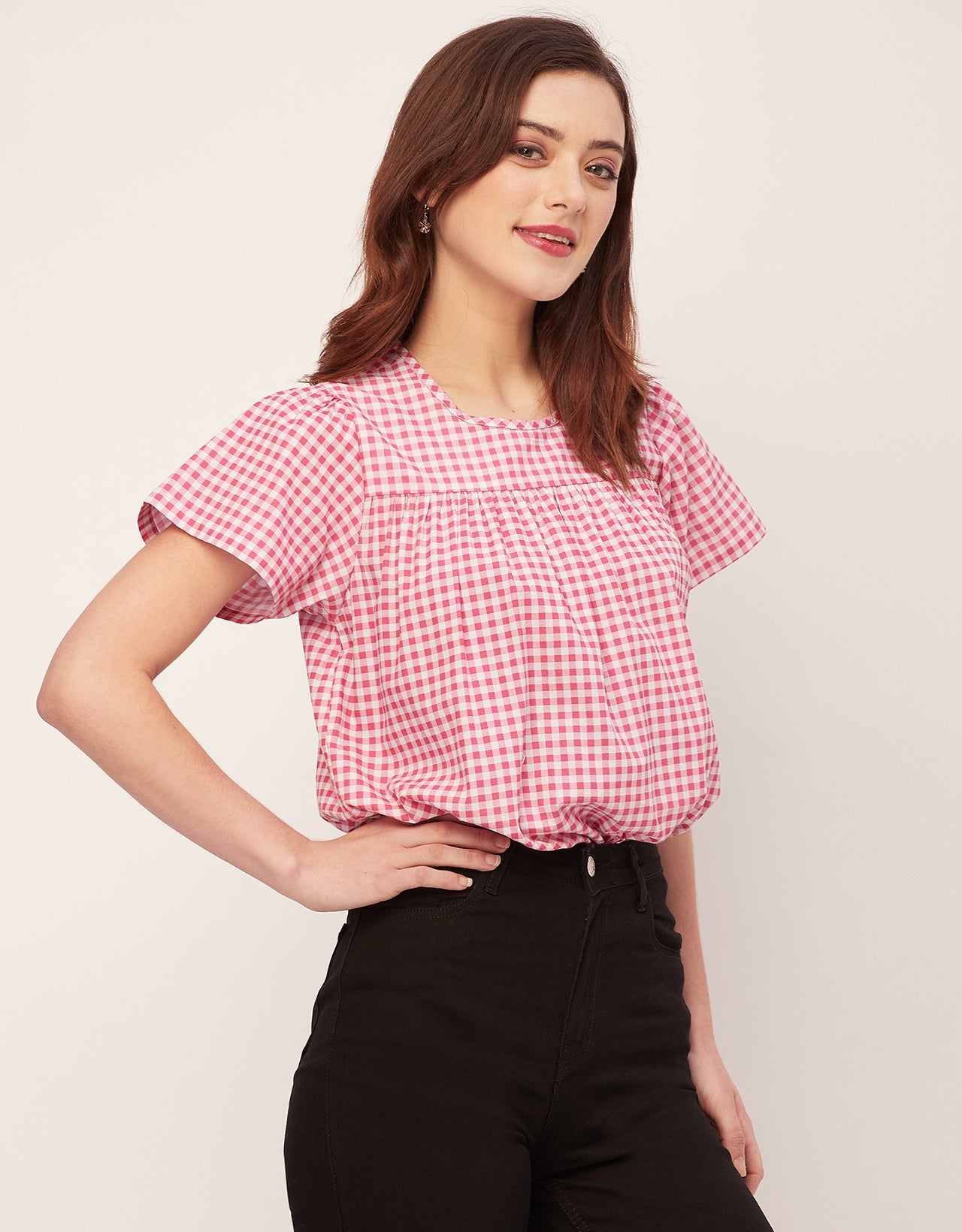 Printed Cotton Short Sleeve Round Neck Top