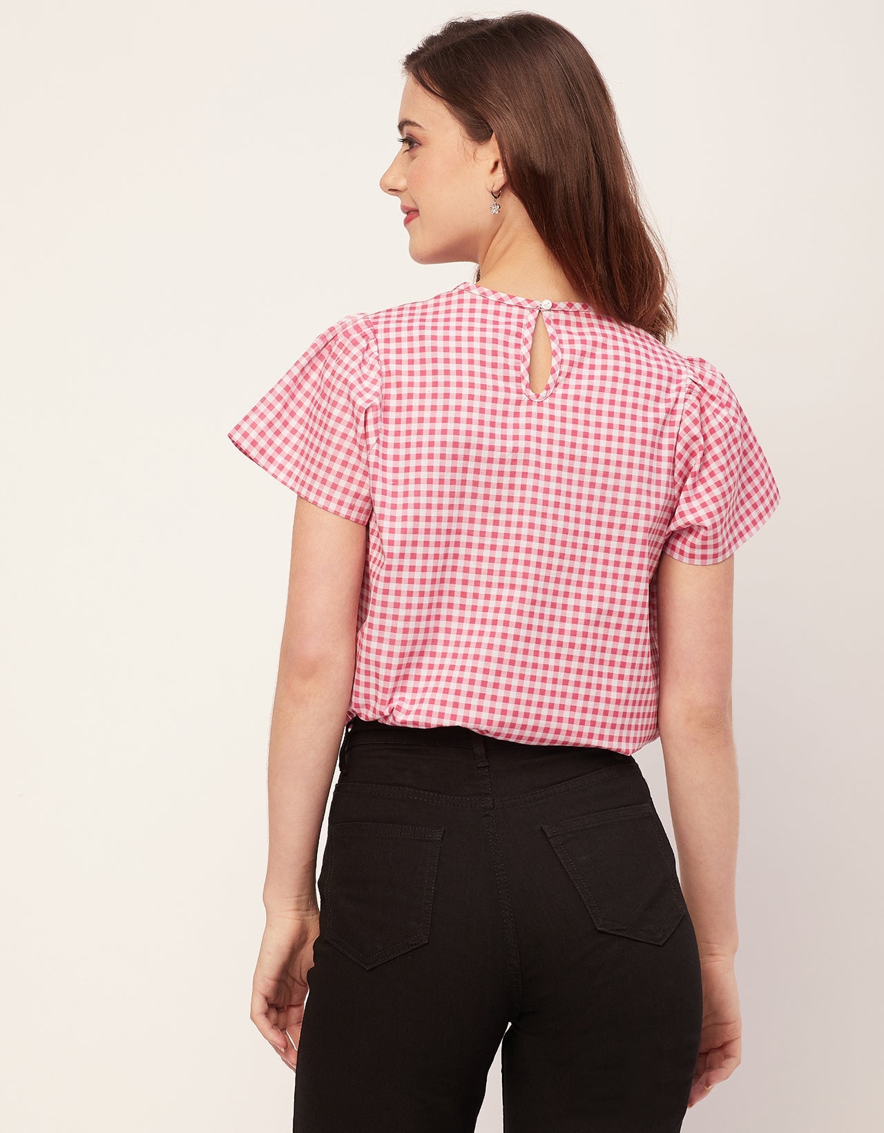 Printed Cotton Short Sleeve Round Neck Top