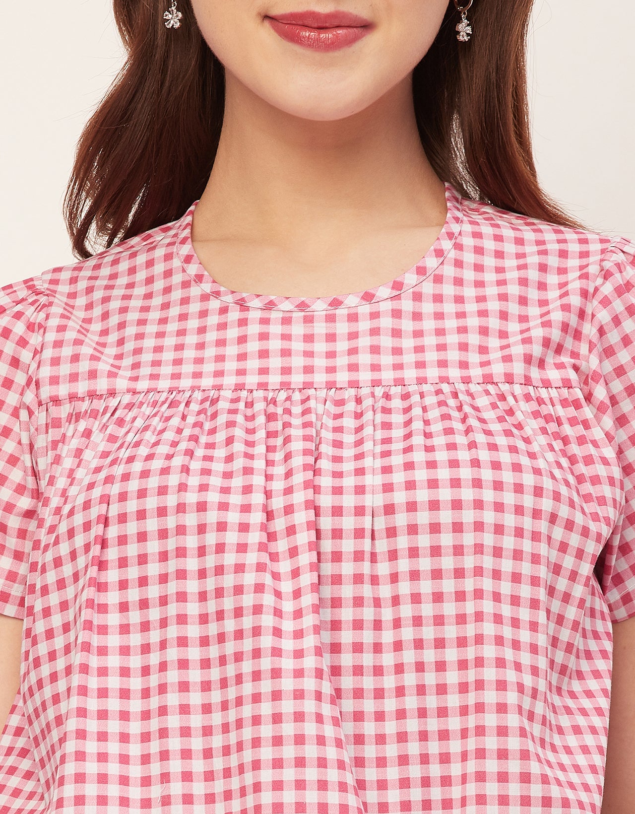 Printed Cotton Short Sleeve Round Neck Top
