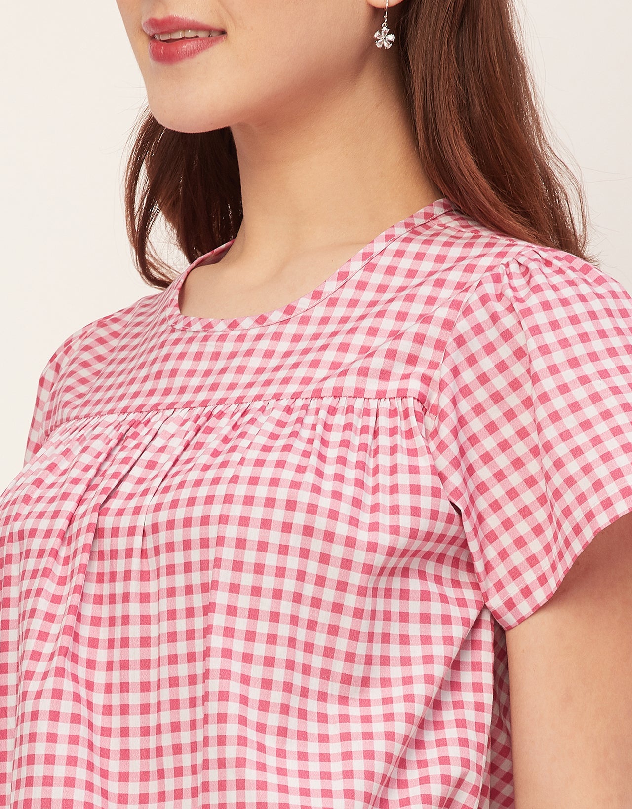 Printed Cotton Short Sleeve Round Neck Top