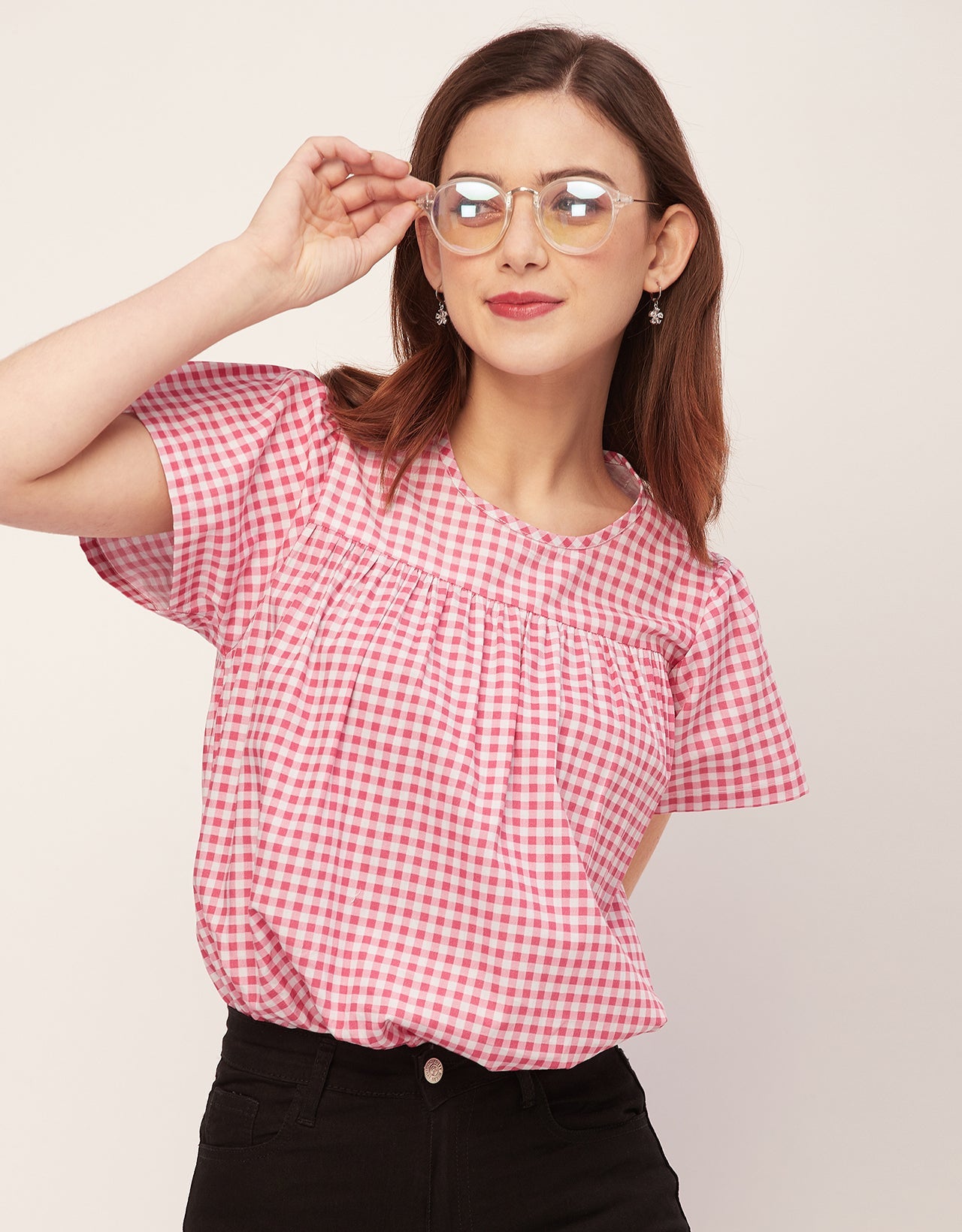 Printed Cotton Short Sleeve Round Neck Top
