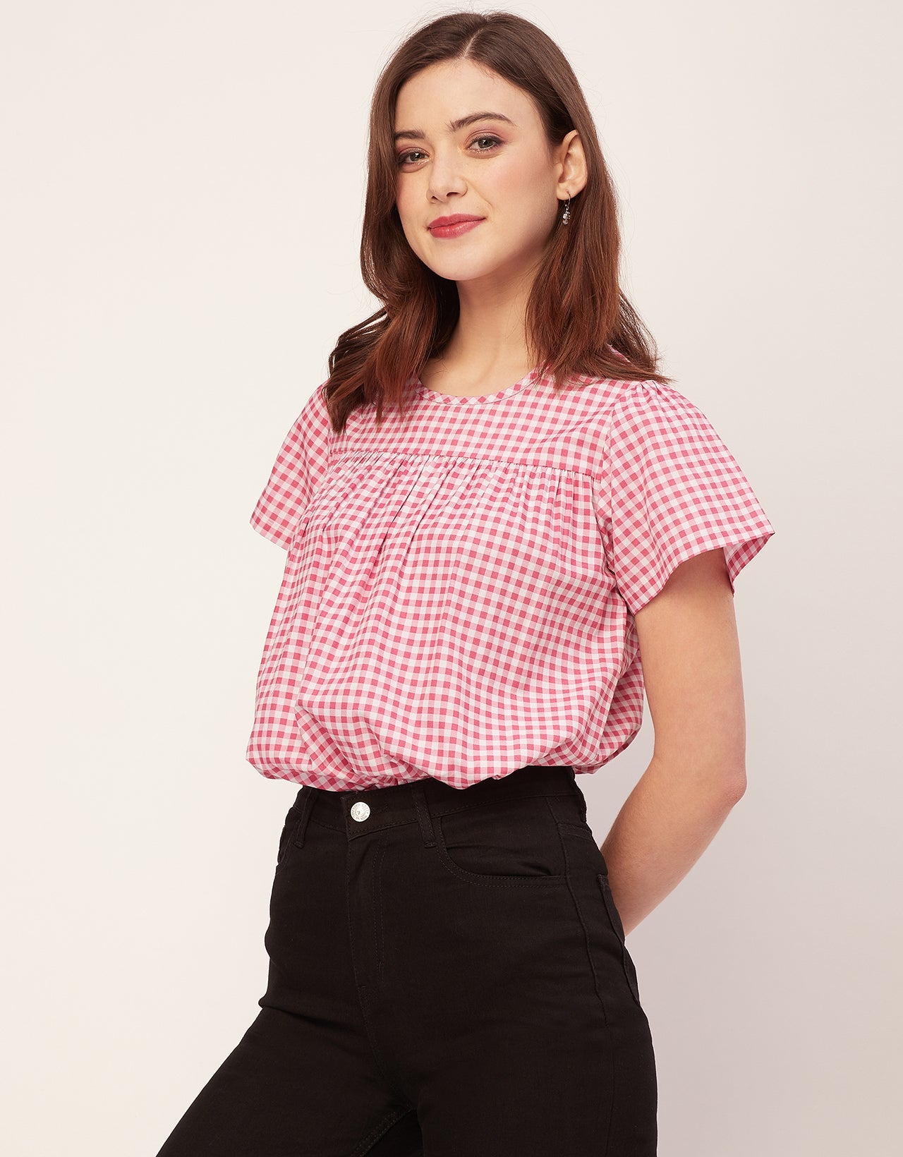 Printed Cotton Short Sleeve Round Neck Top