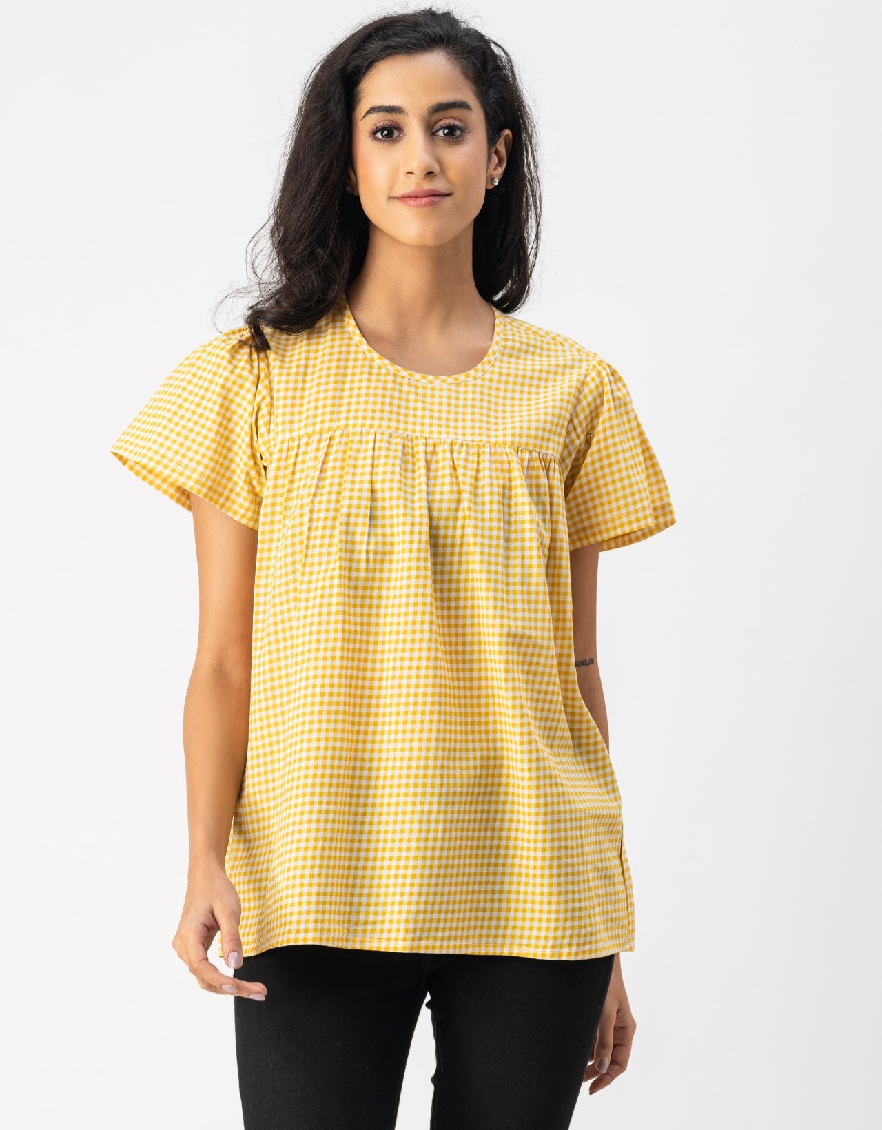 Printed Cotton Short Sleeve Round Neck Top