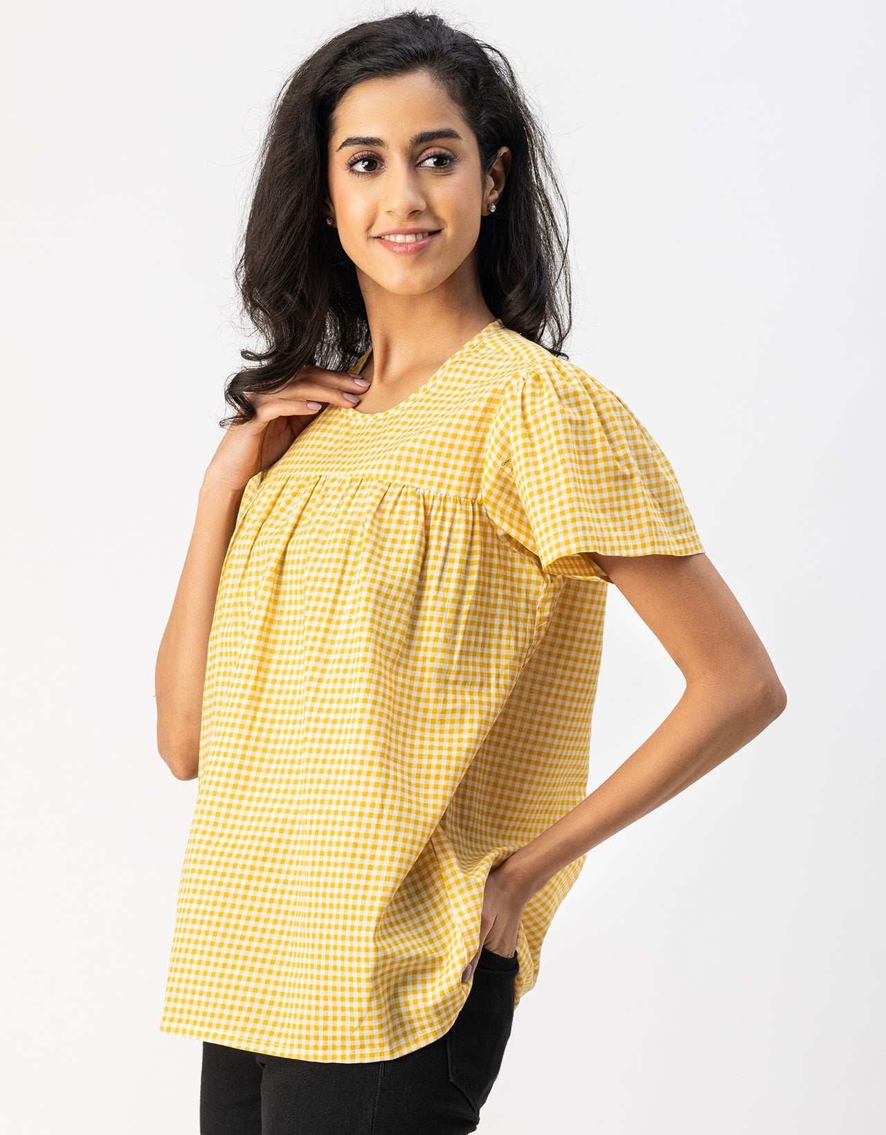 Printed Cotton Short Sleeve Round Neck Top