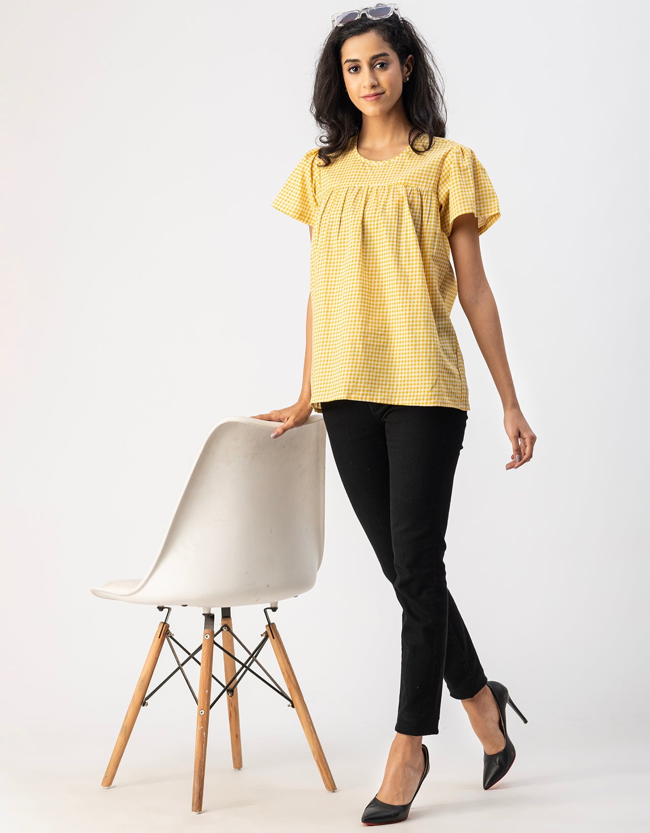 Printed Cotton Short Sleeve Round Neck Top