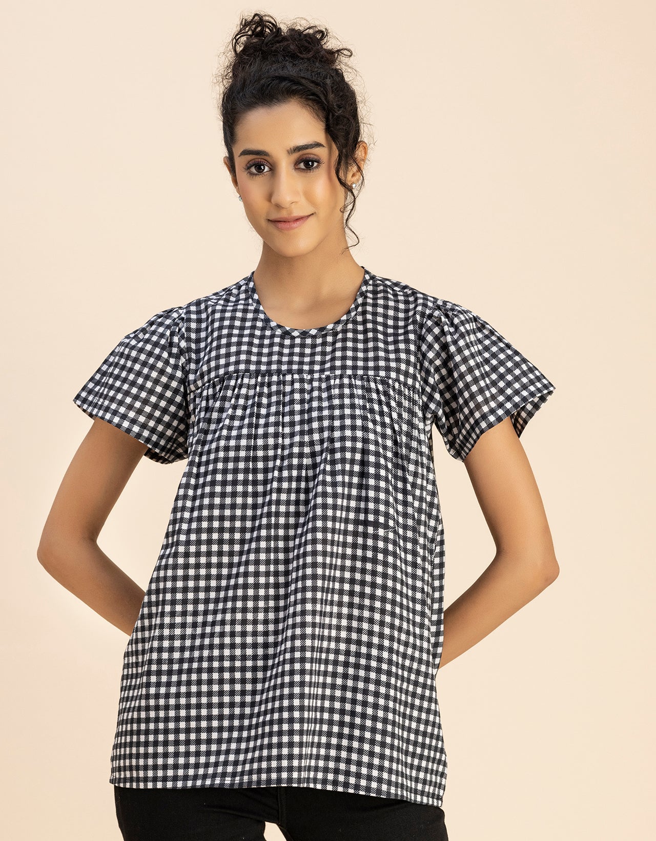 Printed Cotton Short Sleeve Round Neck Top