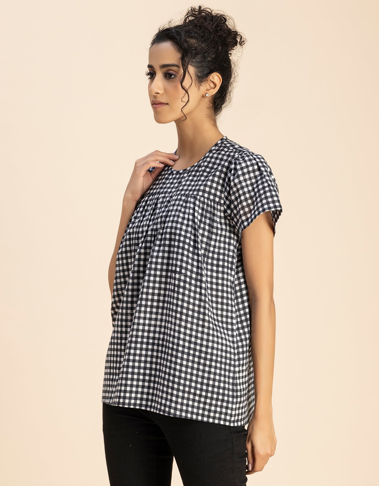 Printed Cotton Short Sleeve Round Neck Top