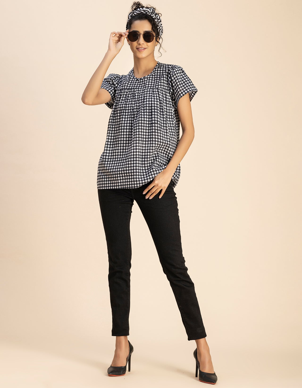 Printed Cotton Short Sleeve Round Neck Top