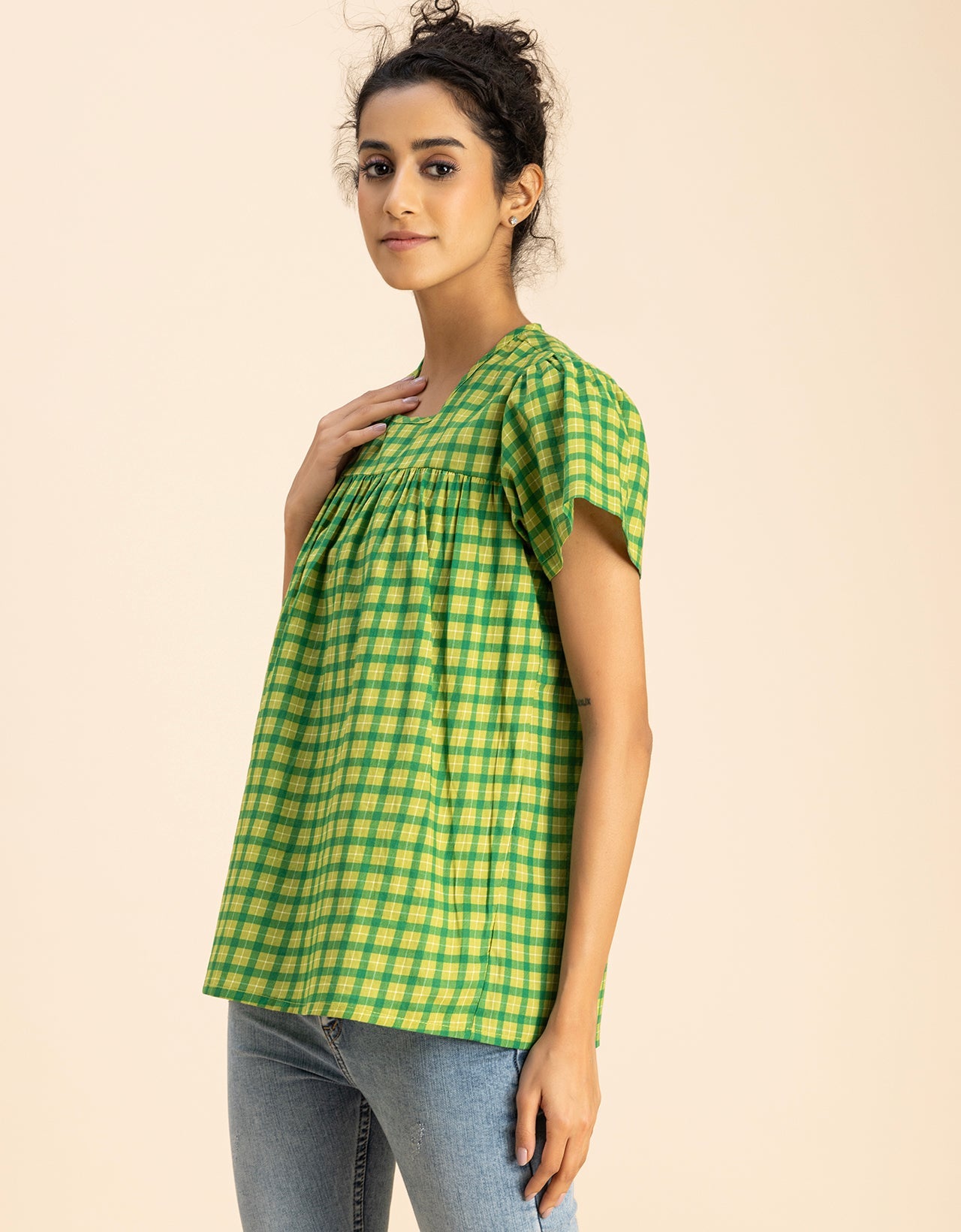 Printed Cotton Short Sleeve Round Neck Top
