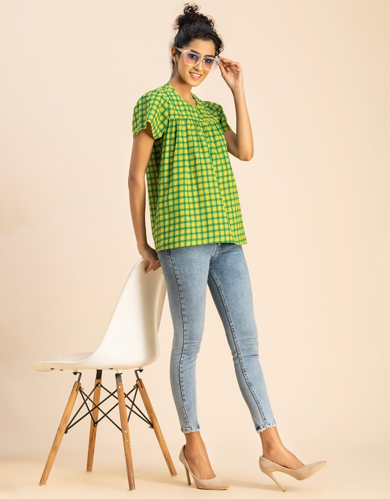 Printed Cotton Short Sleeve Round Neck Top