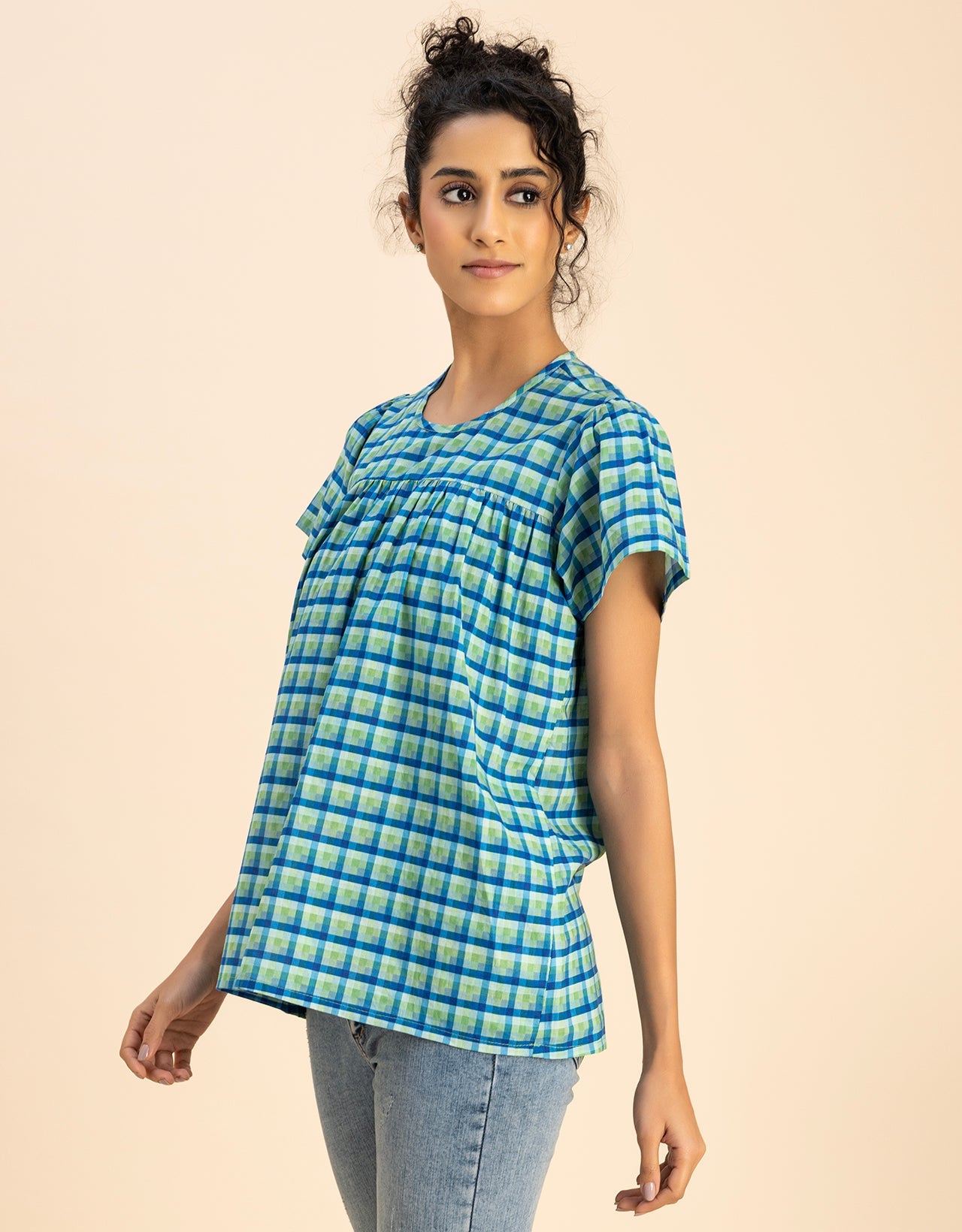 Printed Cotton Short Sleeve Round Neck Top