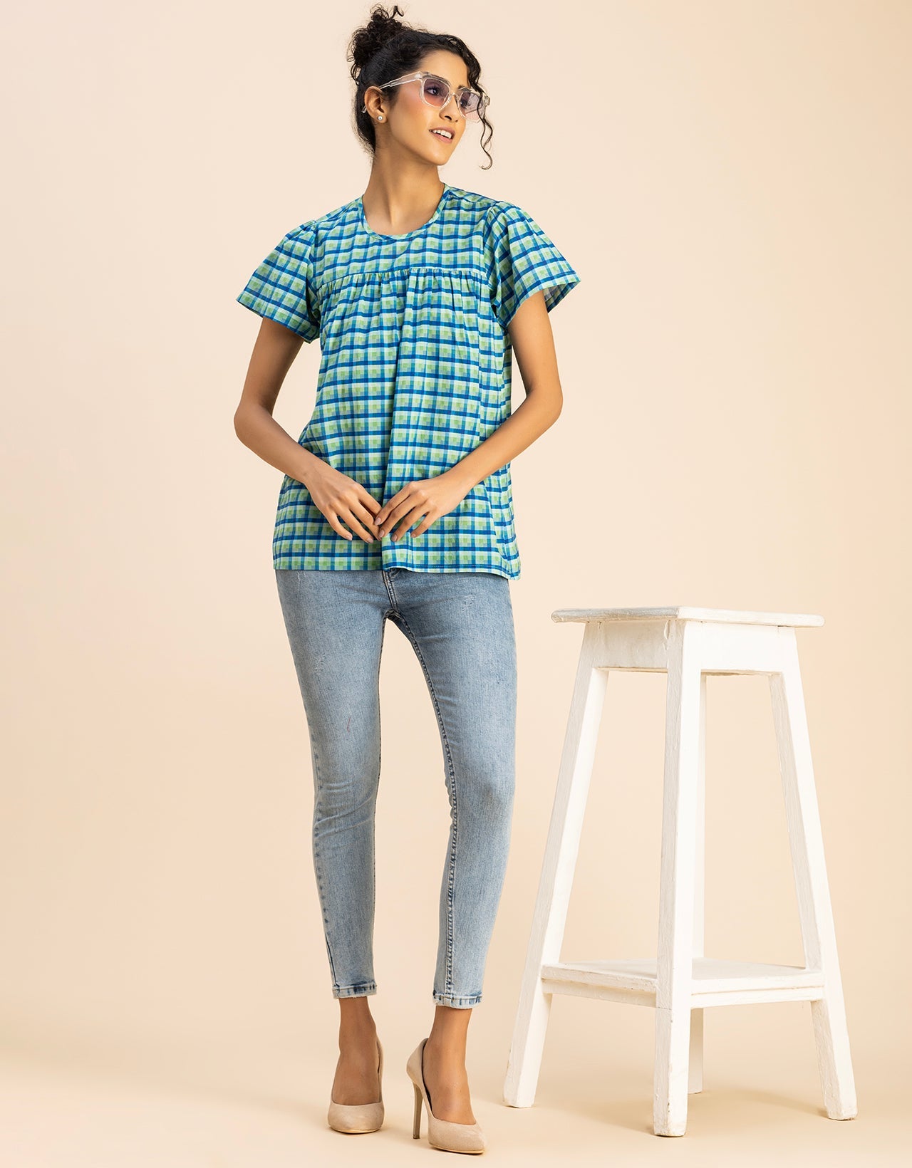 Printed Cotton Short Sleeve Round Neck Top