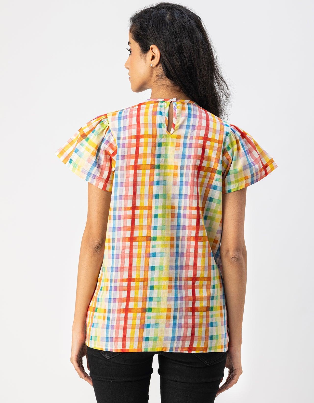 Printed Cotton Short Sleeve Round Neck Top