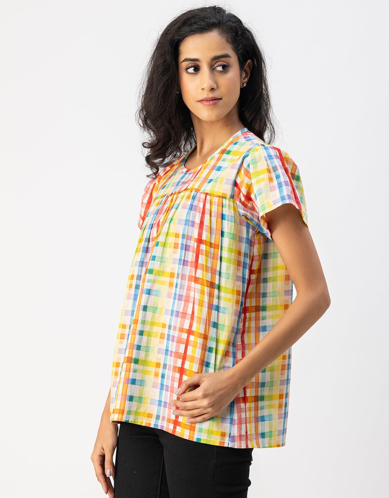 Printed Cotton Short Sleeve Round Neck Top